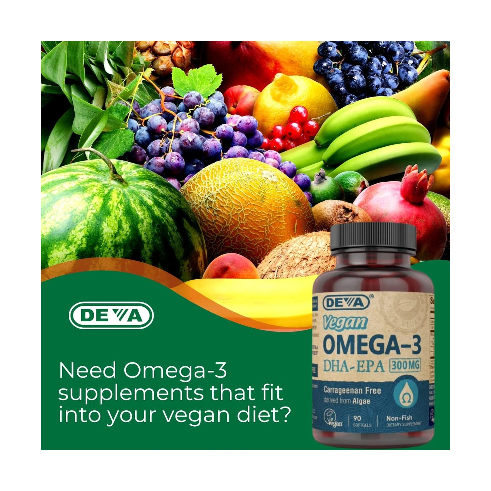 DEVA Vegan Omega-3 DHA EPA Supplement Once-Per-Day Softgel 300 MG – Carrageen…