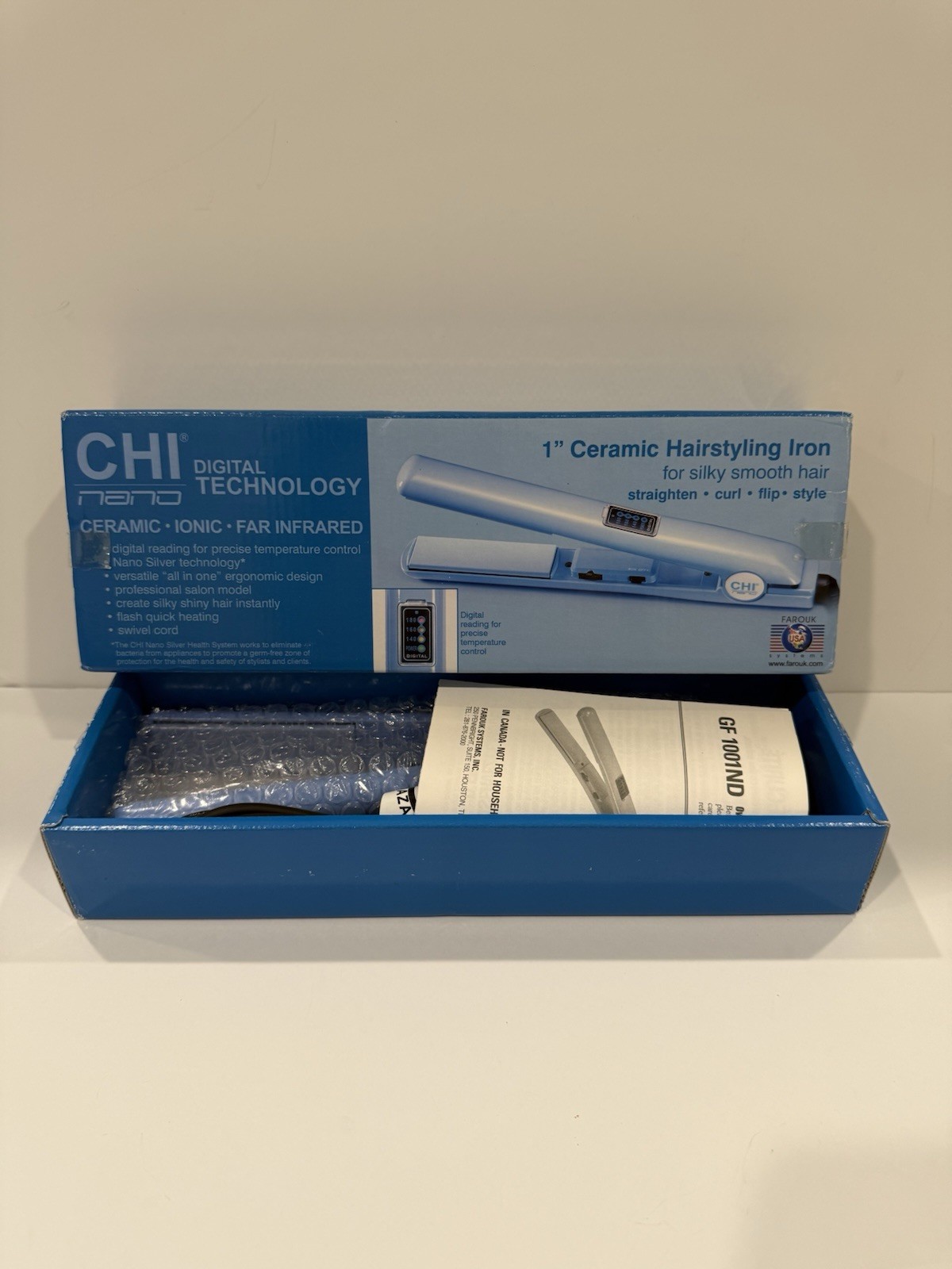 NEW Authentic Blue NANO Digital 1″ CHI Ceramic Hair Flat Iron Made in Korea