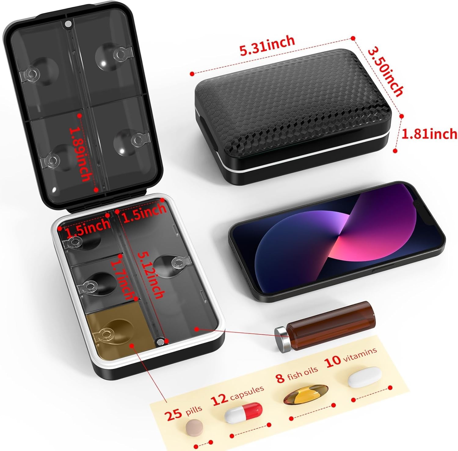 Weekly Pill Organizer 8 Compartment, [Triple Seal Magnetic Lock] Travel Pill …