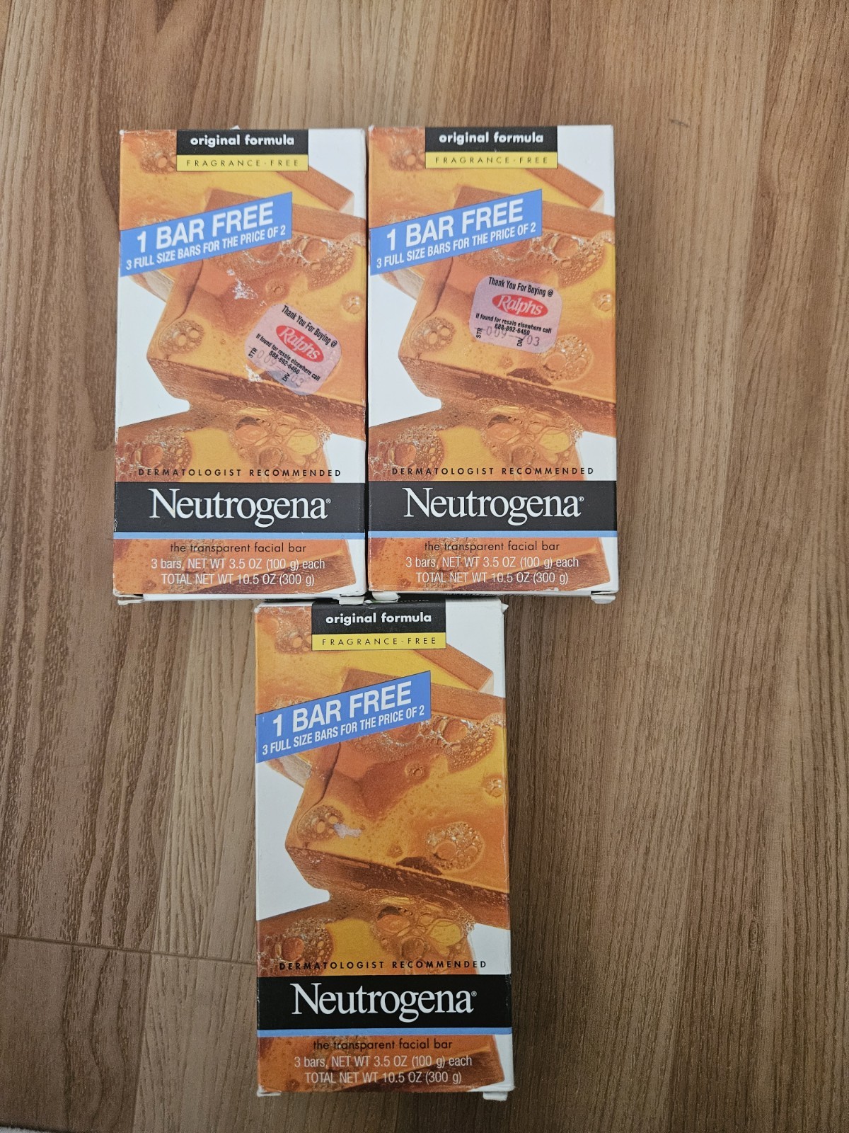 3-Pack Neutrogena Transparent Facial Bar Soap Fragrance Free 9 FULL Size Bars