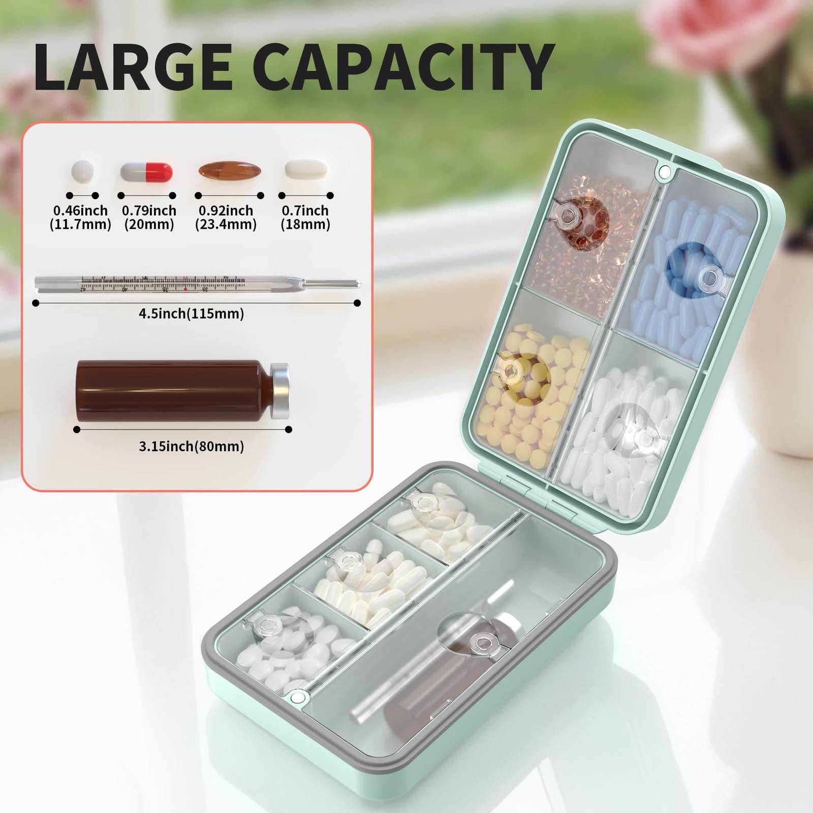 Weekly Pill Organizer 8 Compartment, [Triple Seal Magnetic Lock] Travel Pill …