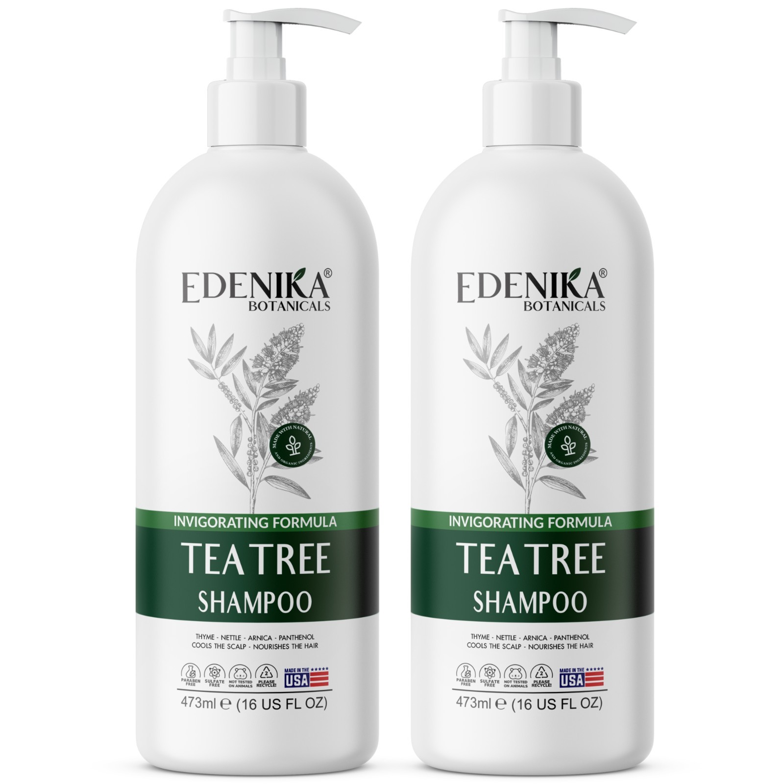 Edenika 2 Pack Tea Tree Shampoo Anti Dandruff Itchy Scalp Natural Lot 16 oz