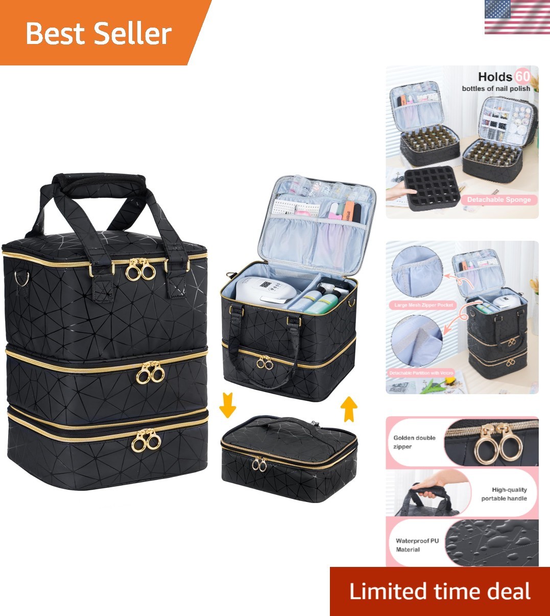 Large Nail Polish Organizer Bag for 84 Bottles Lamp – Travel Storage Case