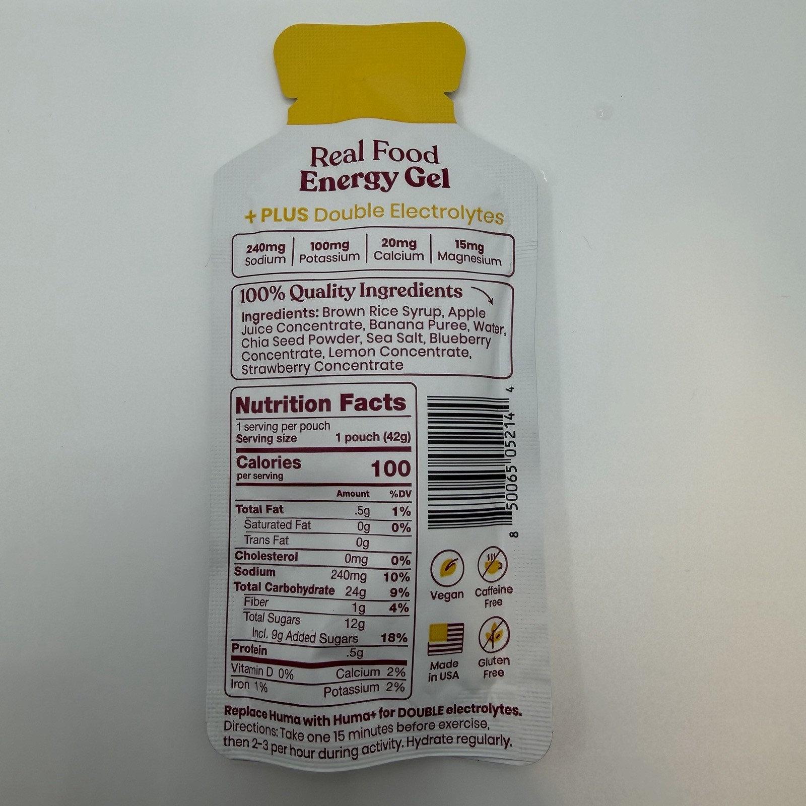 Huma Plus 15 Packets Chia Energy Gel Bananas & Berries Gels Exp 2029 New Sealed