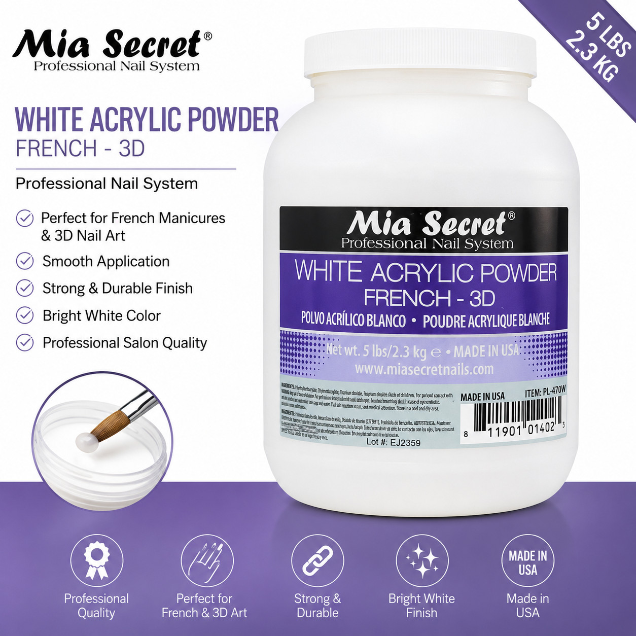 Mia Secret Professional Acrylic Nail Powder 5 lbs / 2.3kg