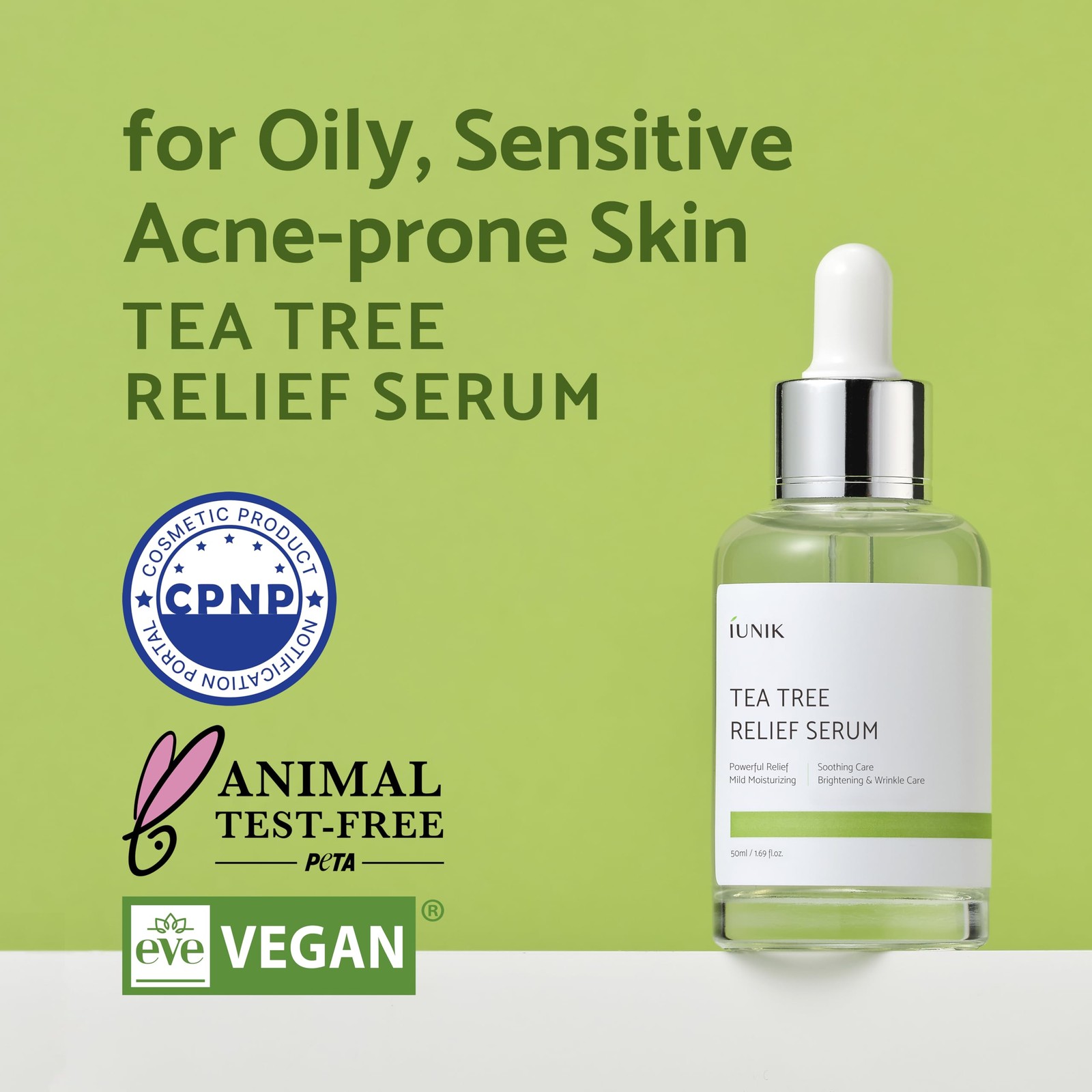Tea Tree Relief Vegan Serum for Acne-Prone Skin – Non-Sticky & Lightweight Fa…