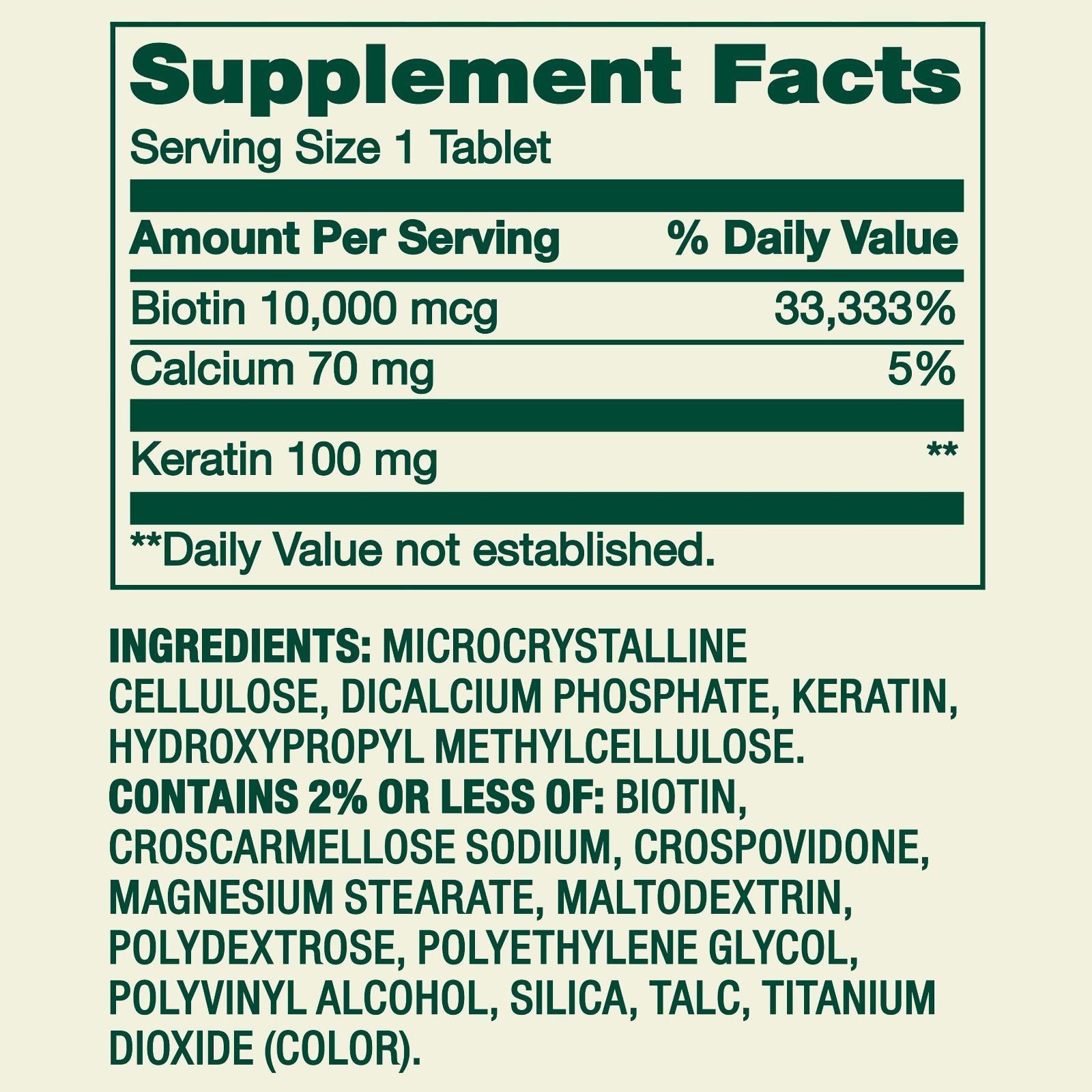 Biotin 10,000 Mcg Keratin Extra Strength Hair Skin Nail Health Support, 60 Tabs