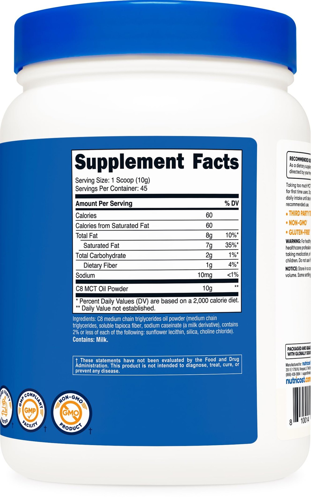 Nutricost C8 MCT Oil Powder 1LB (16.2oz) – 95% 16.2 Ounce (Pack of 1)