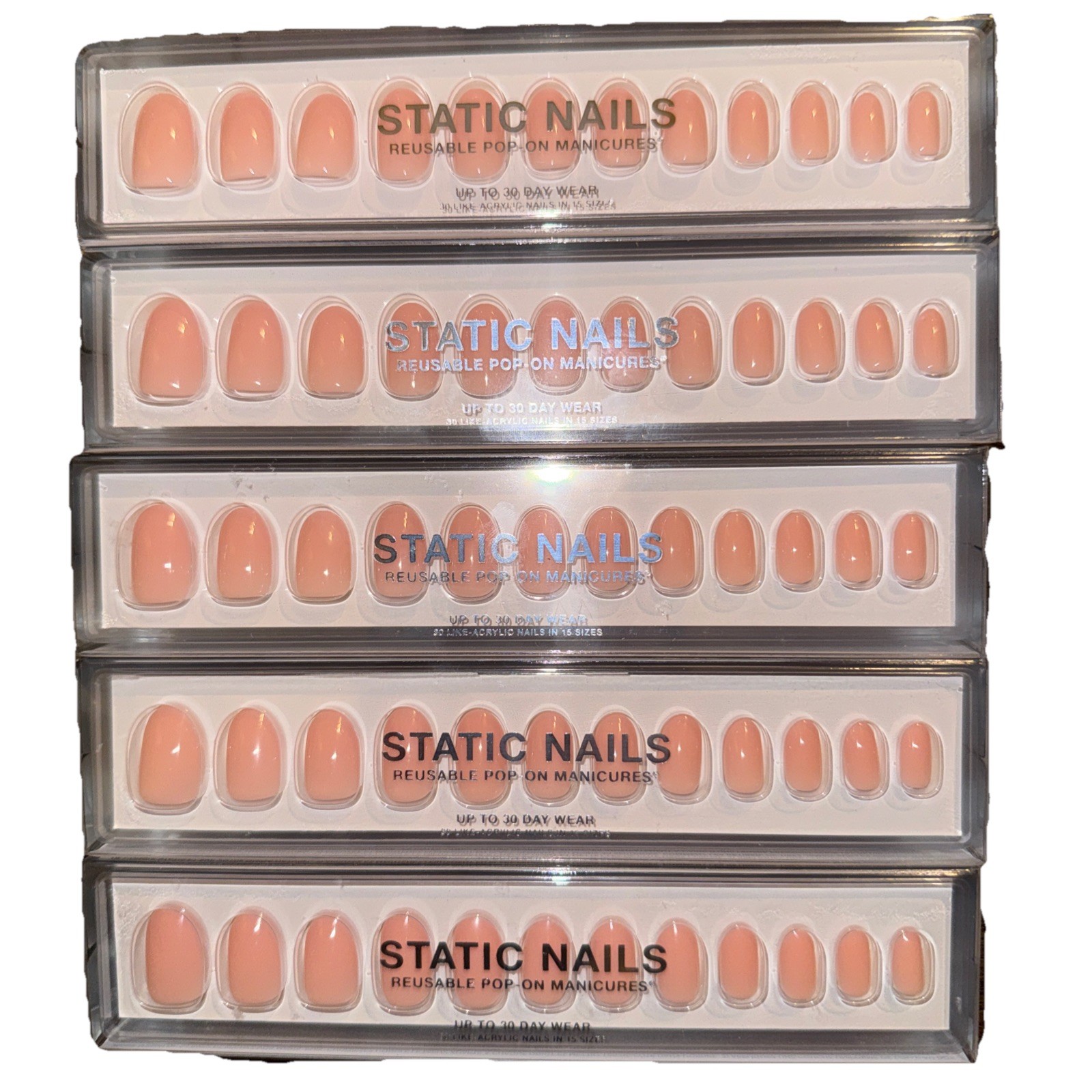 Static Nails Reusable Pop-On Manicures Jet Setter Round Light Pink Lot 5 Packs