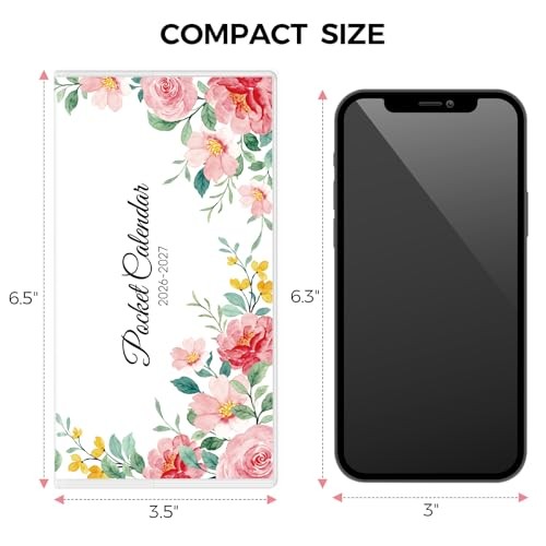 Pocket Calendar 2026-2027 for Purse, 2026-2027 Pocket Planner 24 Months Floral