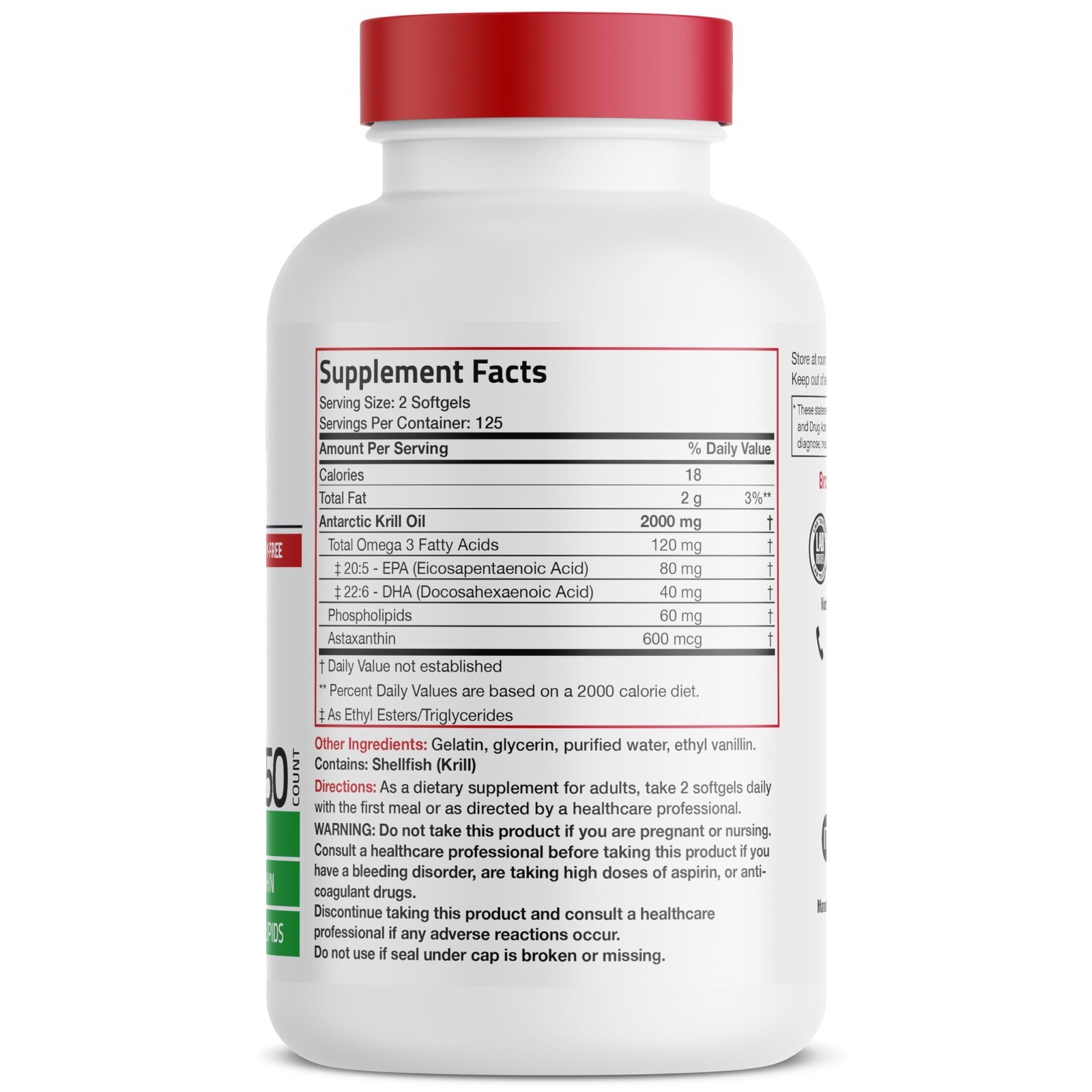 2000mg Antarctic Krill Oil Softgels – Omega-3s EPA DHA, Astaxanthin, Phospholipi