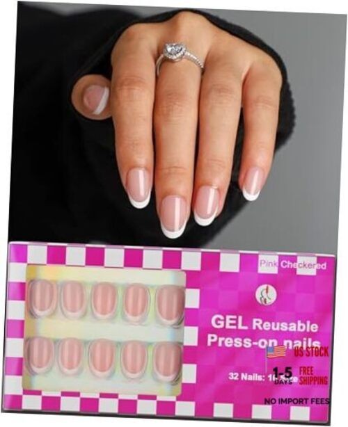 16 Sizes Short Oval Press on Nails, French Tip Short Round Classy French