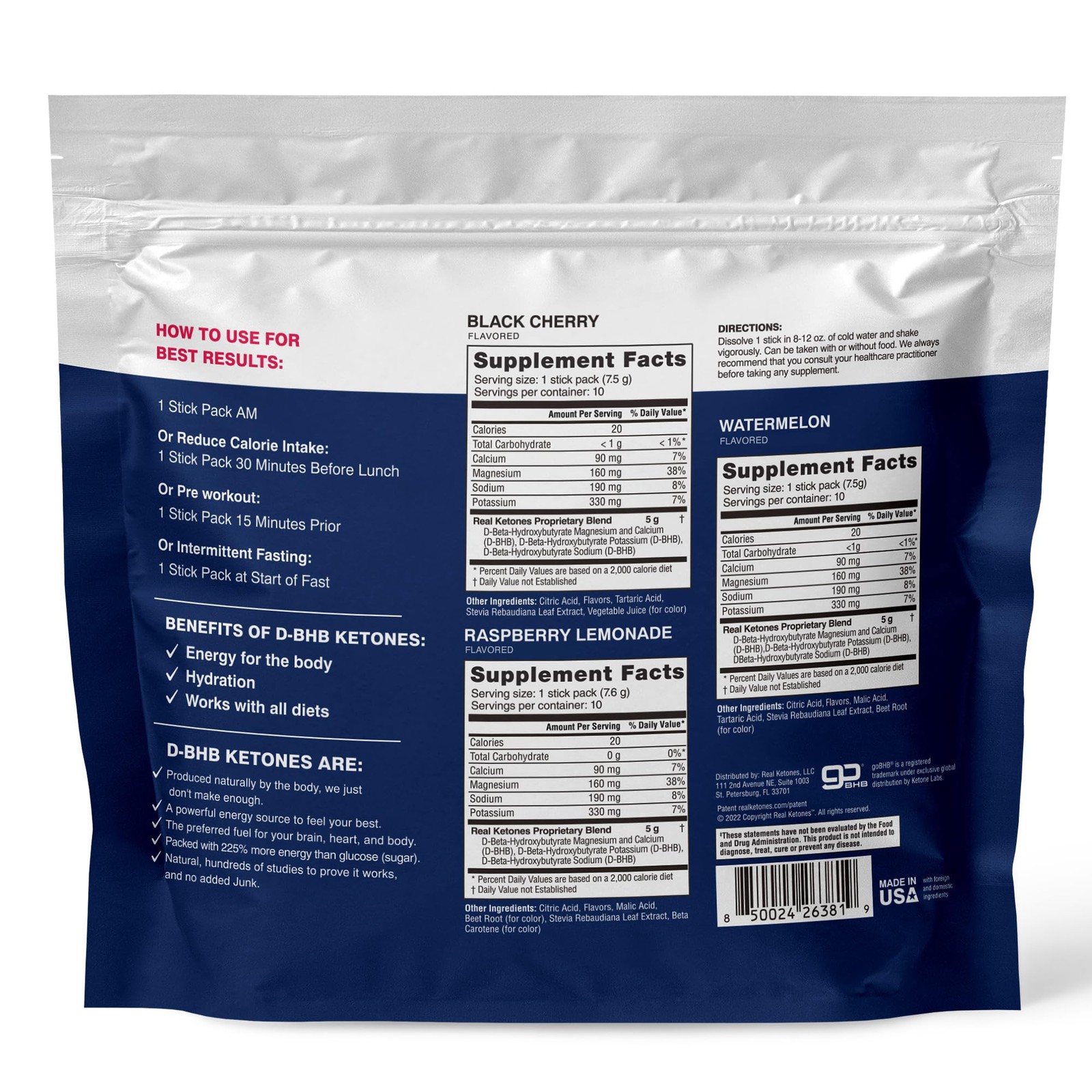 Real Ketones BHB Exogenous Ketones Drink Mix Packets Keto Electrolytes Powder…
