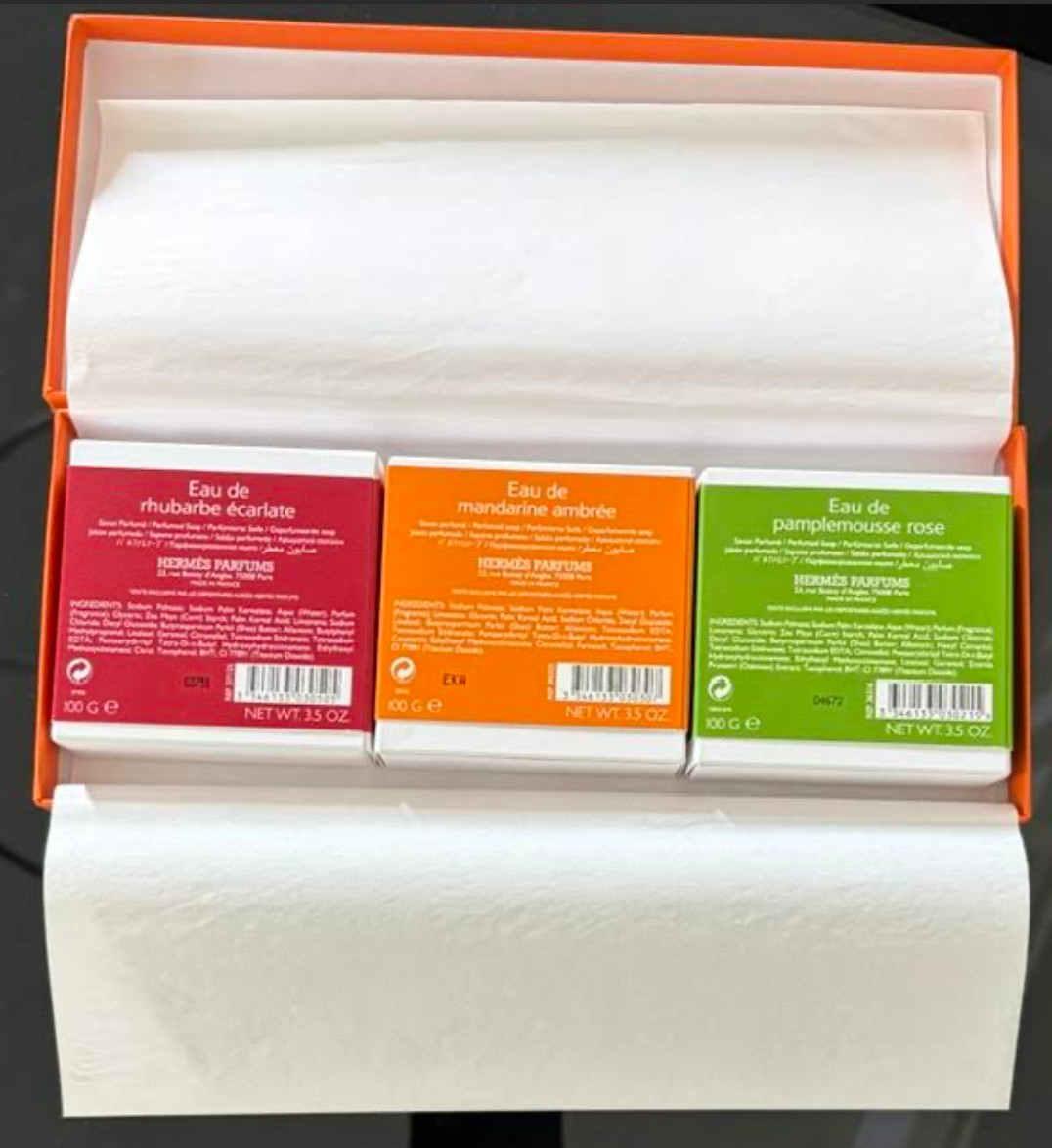 Hermès Perfumed Soap Gift Set 3 x 100g + Bonus Soap New in Box