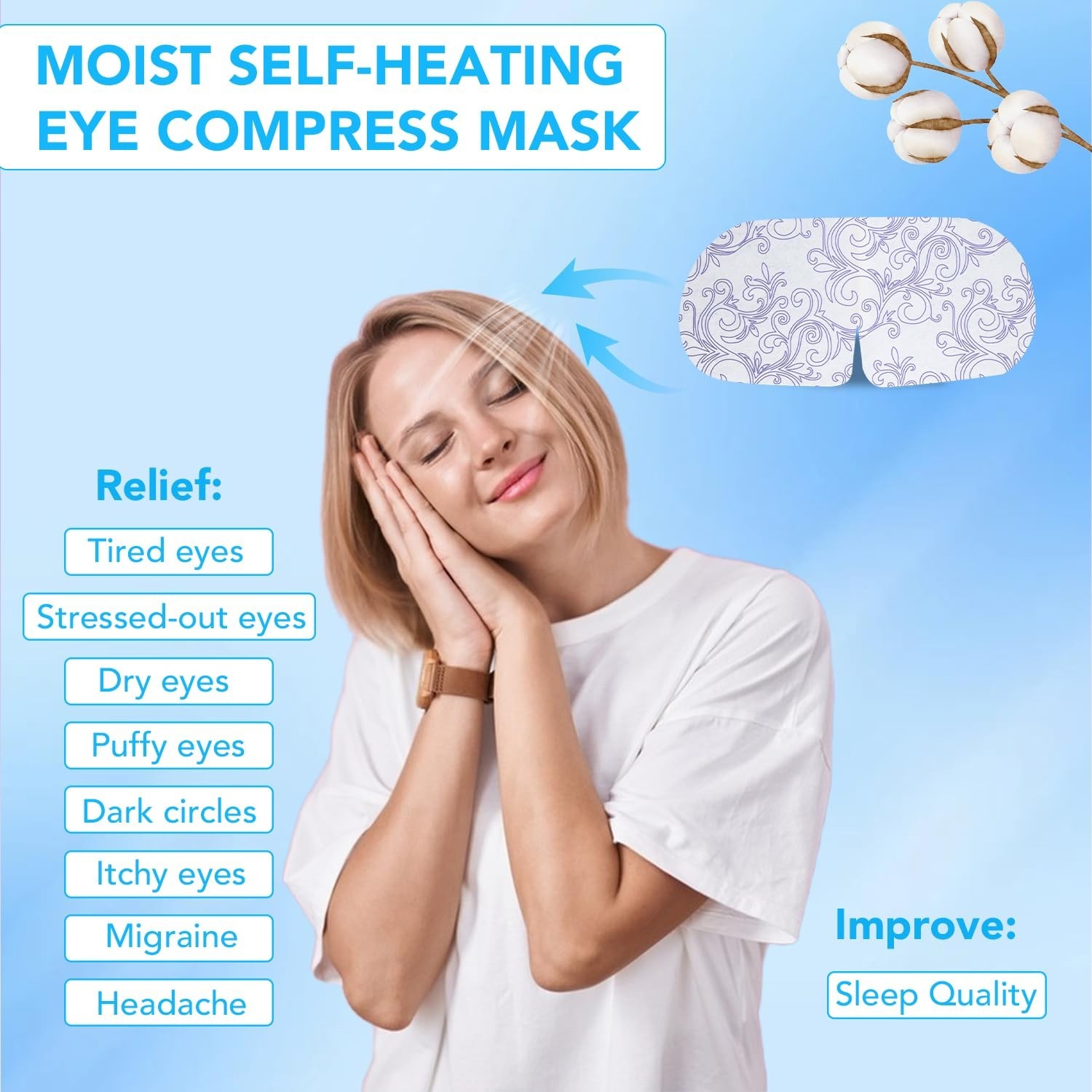 Steam Eye Masks Pack 48 Self Heated Warm Disposable for Dark Circles Puffy Eyes