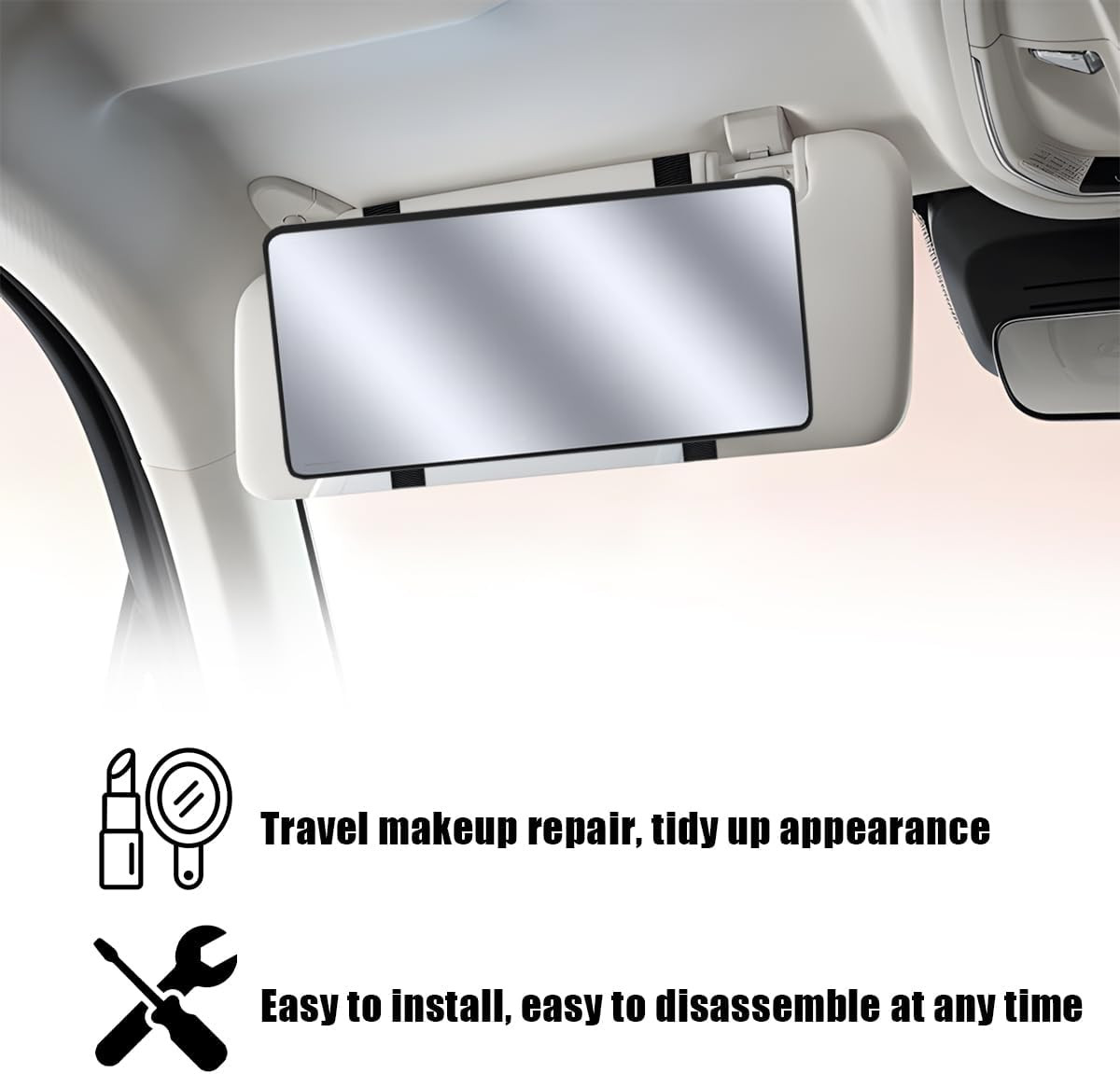 Car Sun Visor Vanity Mirror, Vehicle Sun-Shading Cosmetic Makeup Mirror with Str