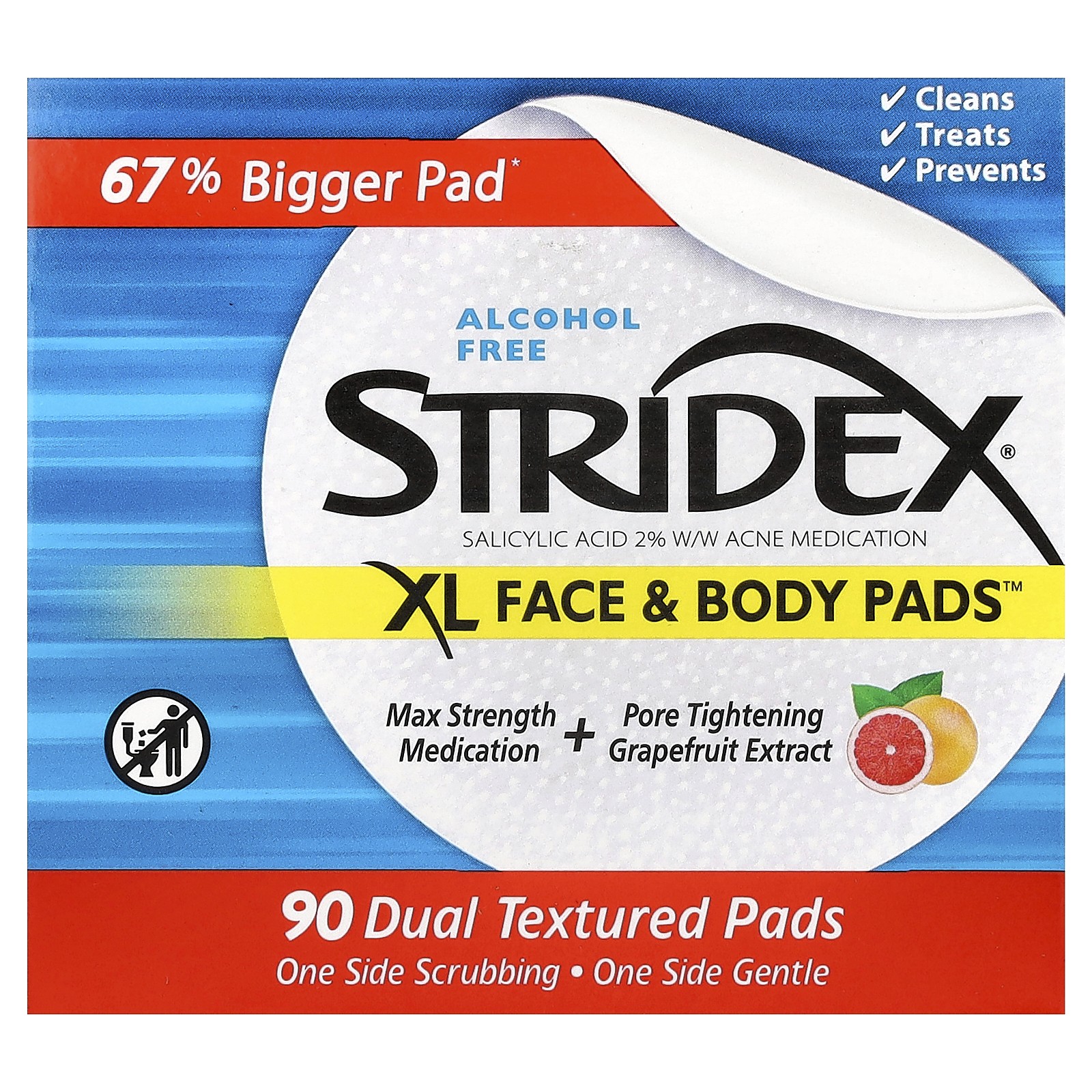 XL Face & Body Pads, Alcohol Free, 90 Dual Textured Pads