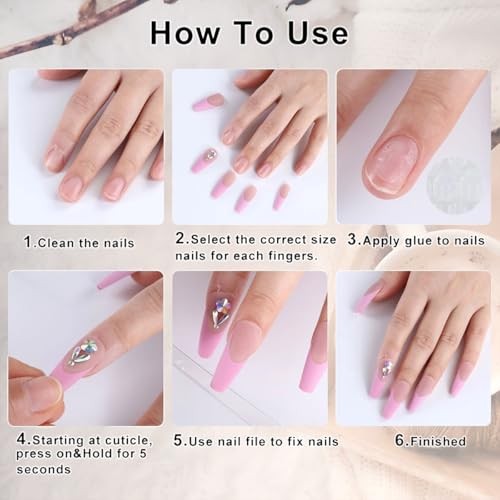 24Pcs Blue Flower Press on Nails Medium Almond French Tip Flower Fake Nails-17