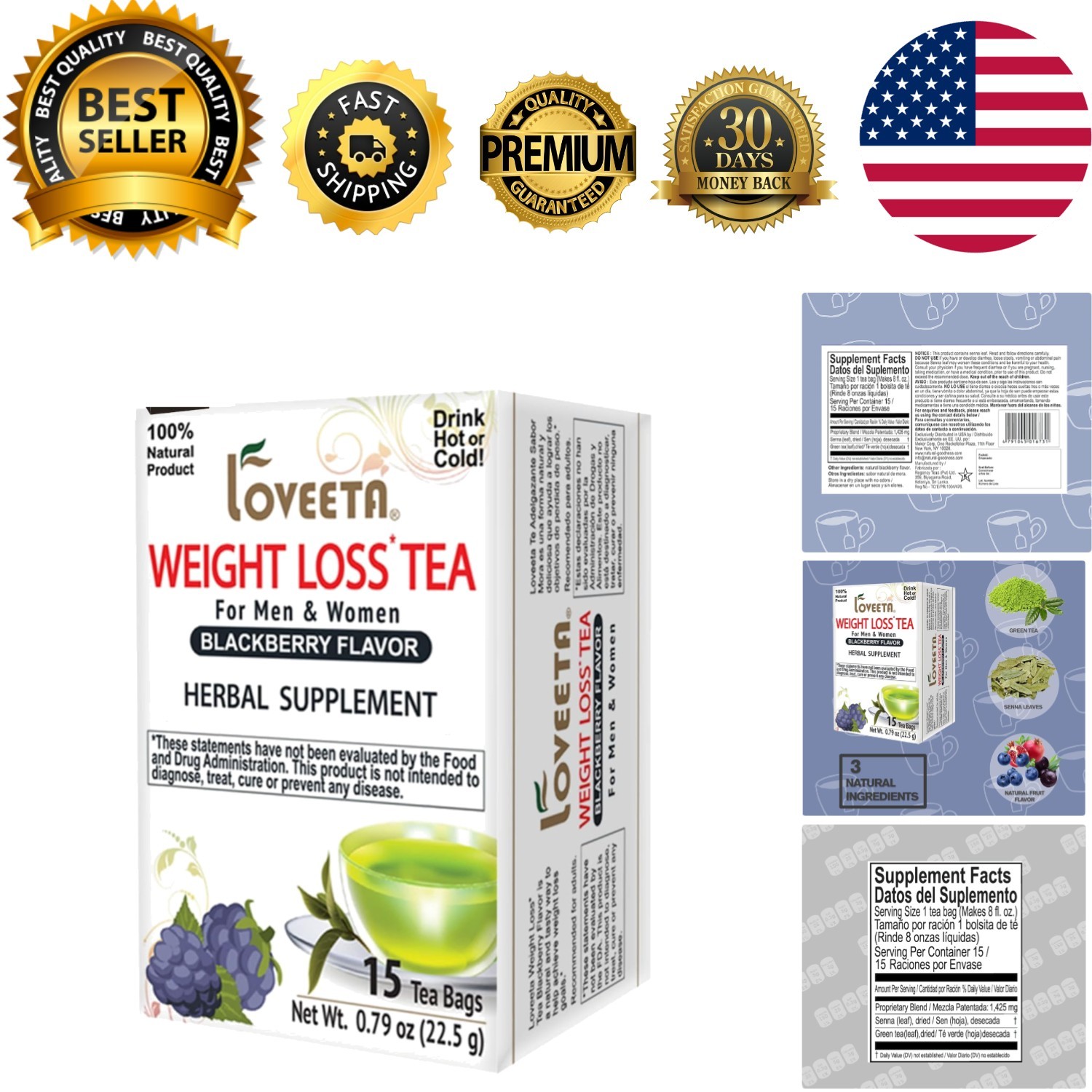 Delicious Blackberry Tea for Weight Loss – 15 Bags, 100% Natural & Sugar Free