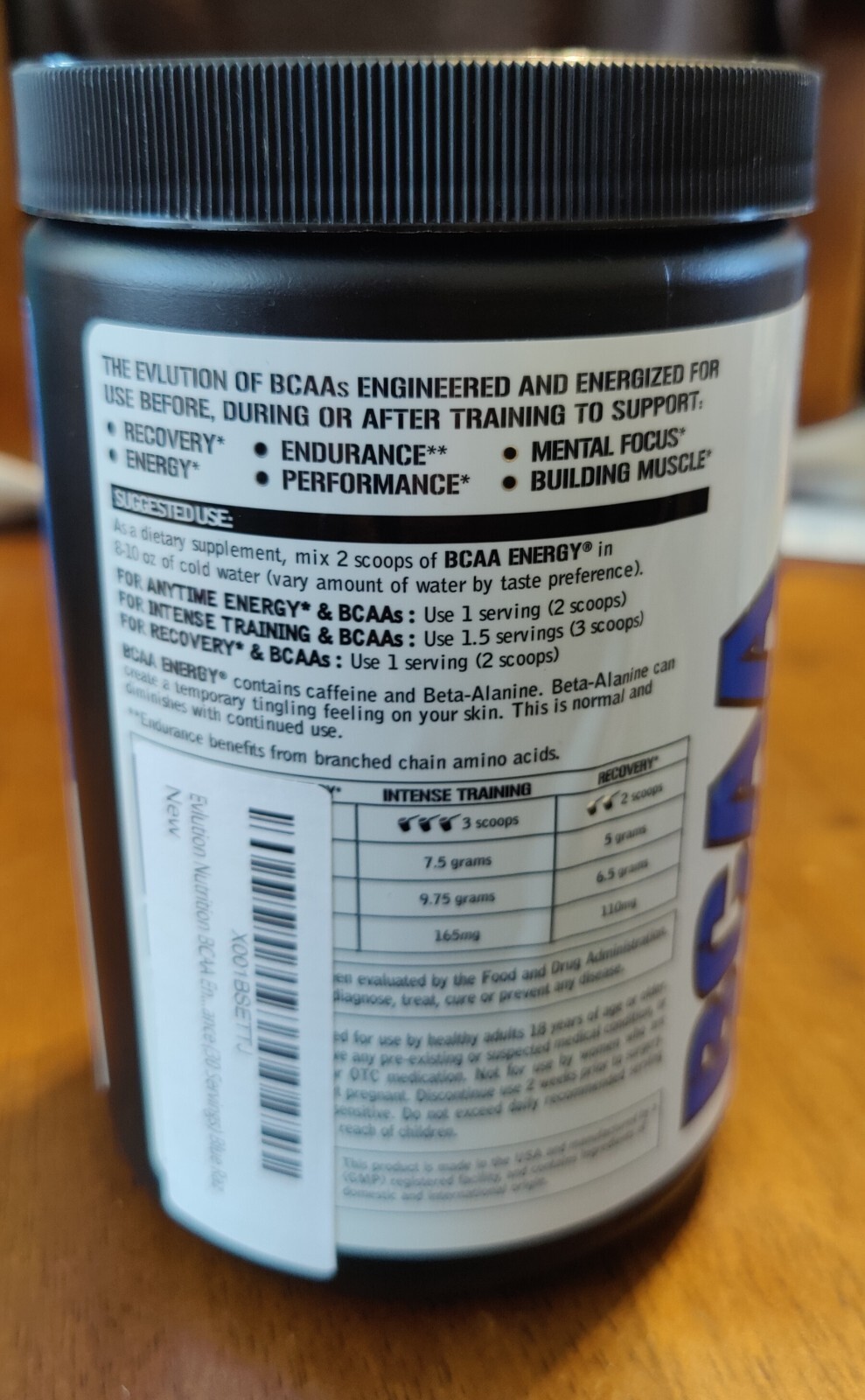 EVLution Nutrition BCAA Energy, Blue Raz, 30 servings 9.52 oz Exp 08/2024.