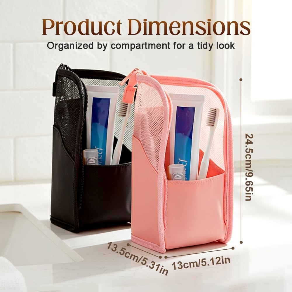 Standing Toiletry Bag 2026 – Lightweight Waterproof, Black+Pink, Travel Pouch