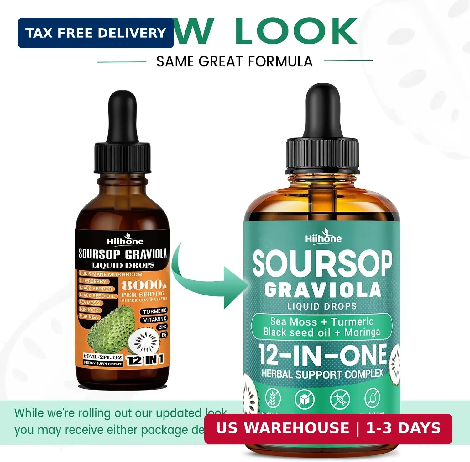 HIIHONE (2 Pack) 12-in-1 Soursop Bitters Liquid Drops with Sea Moss, Black Seed