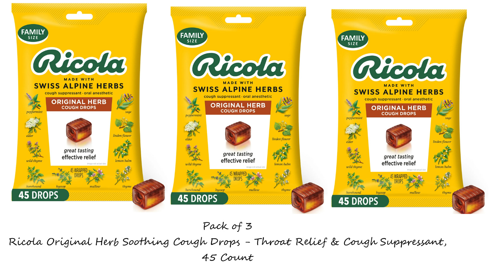 (3 Pack) Ricola Original Herb Soothing Cough Drops, Throat Relief & Cough ,4 Ct.