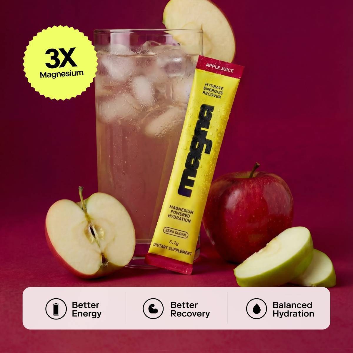 Magna Hydration Electrolyte Mix Stick Pack Dietary Powder – Apple Juice – 10ct