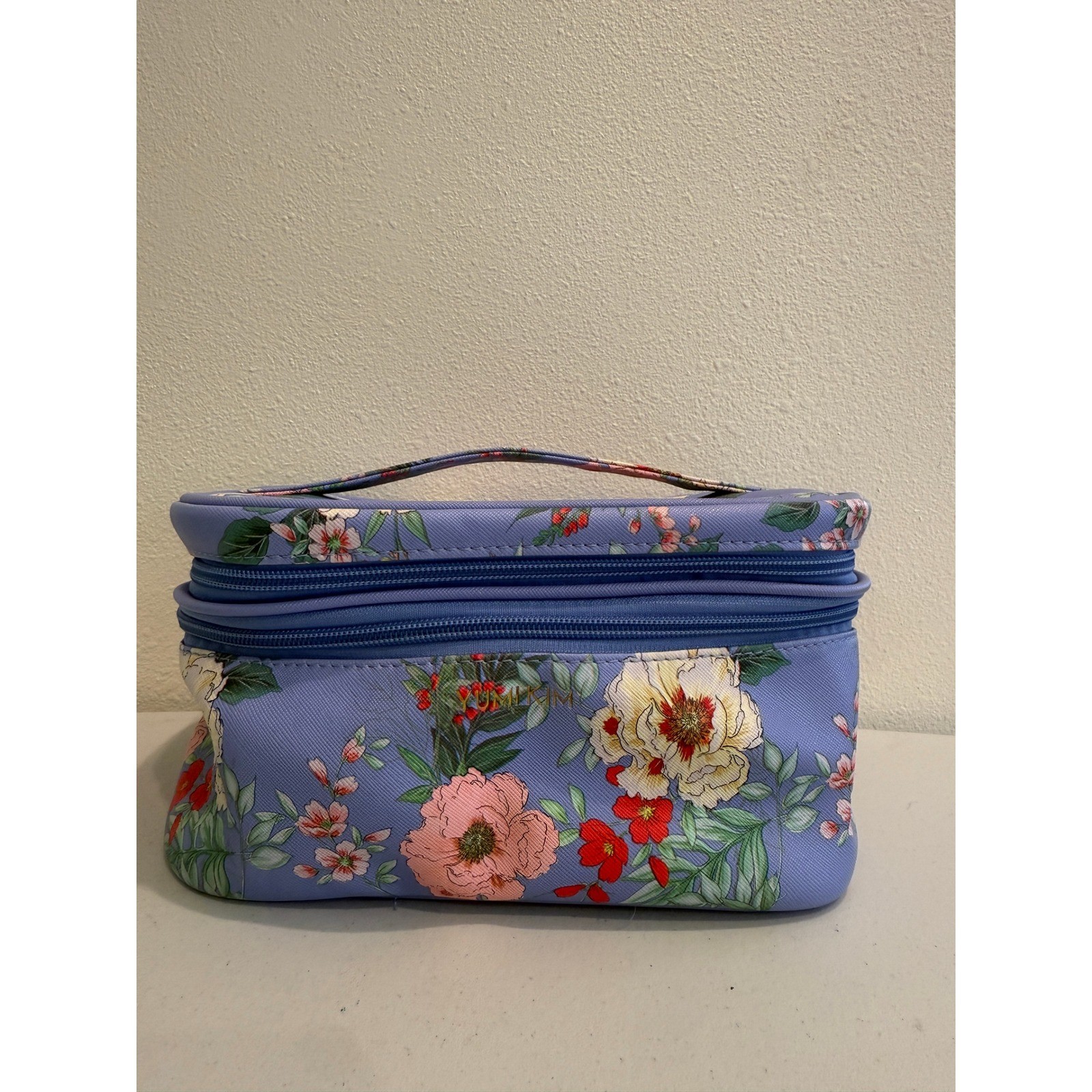 Yumi Kim Floral Makeup Bag Periwinkle Blue Double Layer Travel Vanity Case