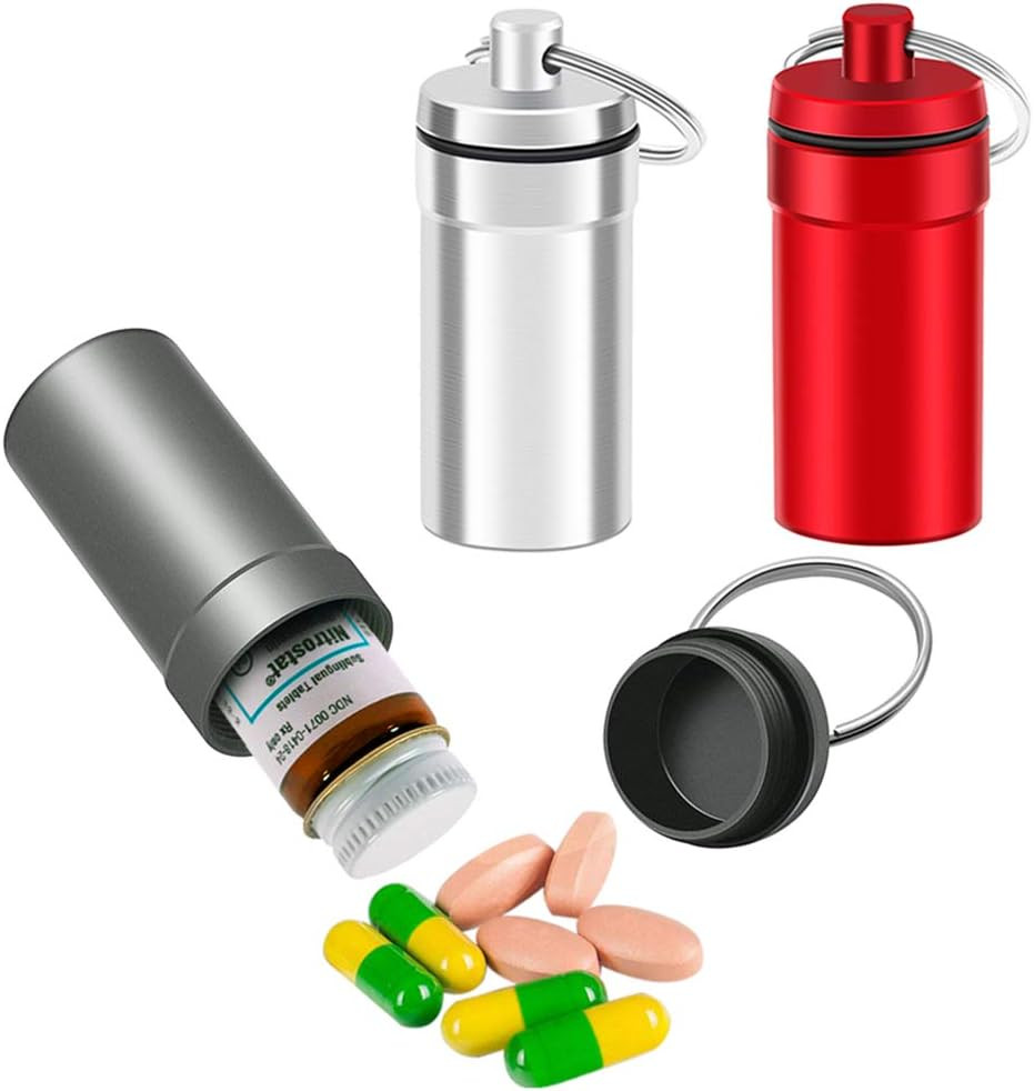 3 Packs Waterproof Aluminum Pill Fob Container, EFFIET Nitro Bottle Holder Nitro