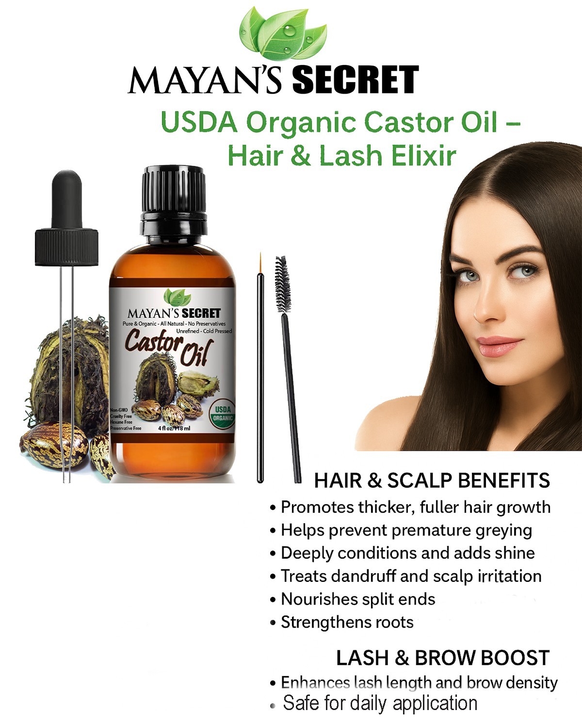 Mayan’s Secret – Castor Oil Organic Cold Pressed Unrefined Glass Bottle