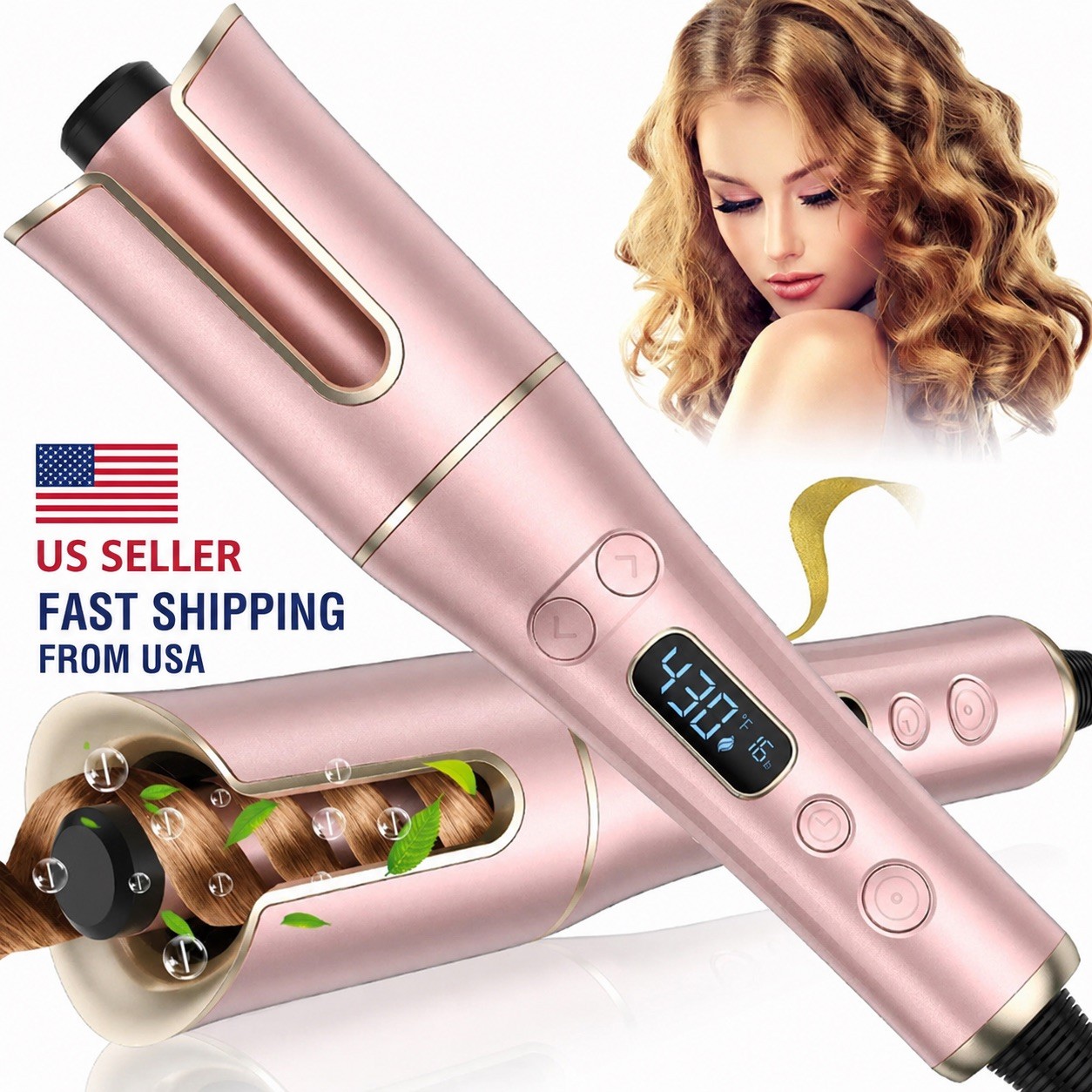Automatic Hair Curler with LCD Display – 1” Rotating Barrel, 4 Heat Settings, 3