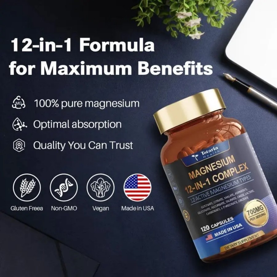 Magnesium 12-in-1 Complex 700mg – Sleep, Muscle & Heart Support – 60ct
