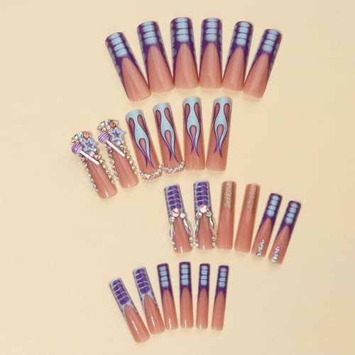 Press on Nails Extra Long – Square Press On Nails with 3D 19-Purple Lollipops
