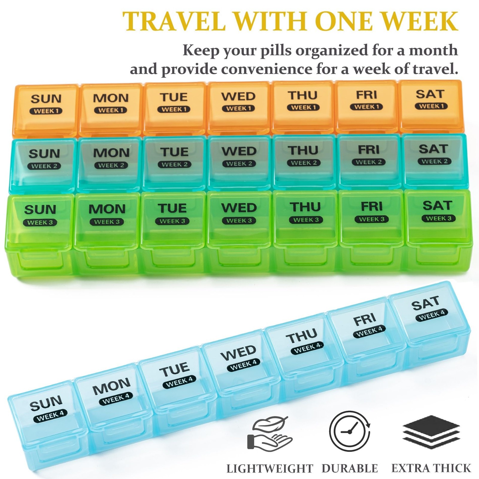 Monthly Pill Organizer 28 Day Pill Case 1 Time A Day 4 Weeks Pill Case Container