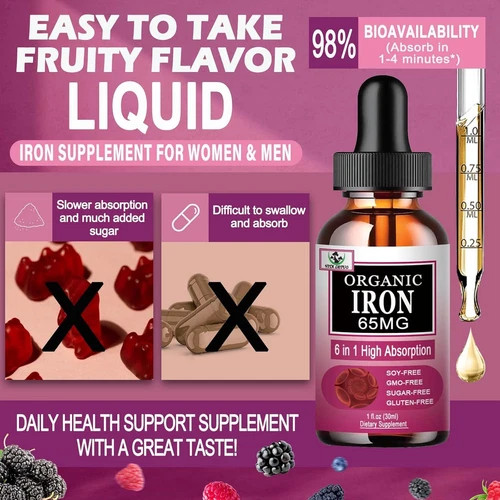 Iron Supplement for Women with Vitamin C,6-In-1 Liquid Supplement W/Vitamin B12,