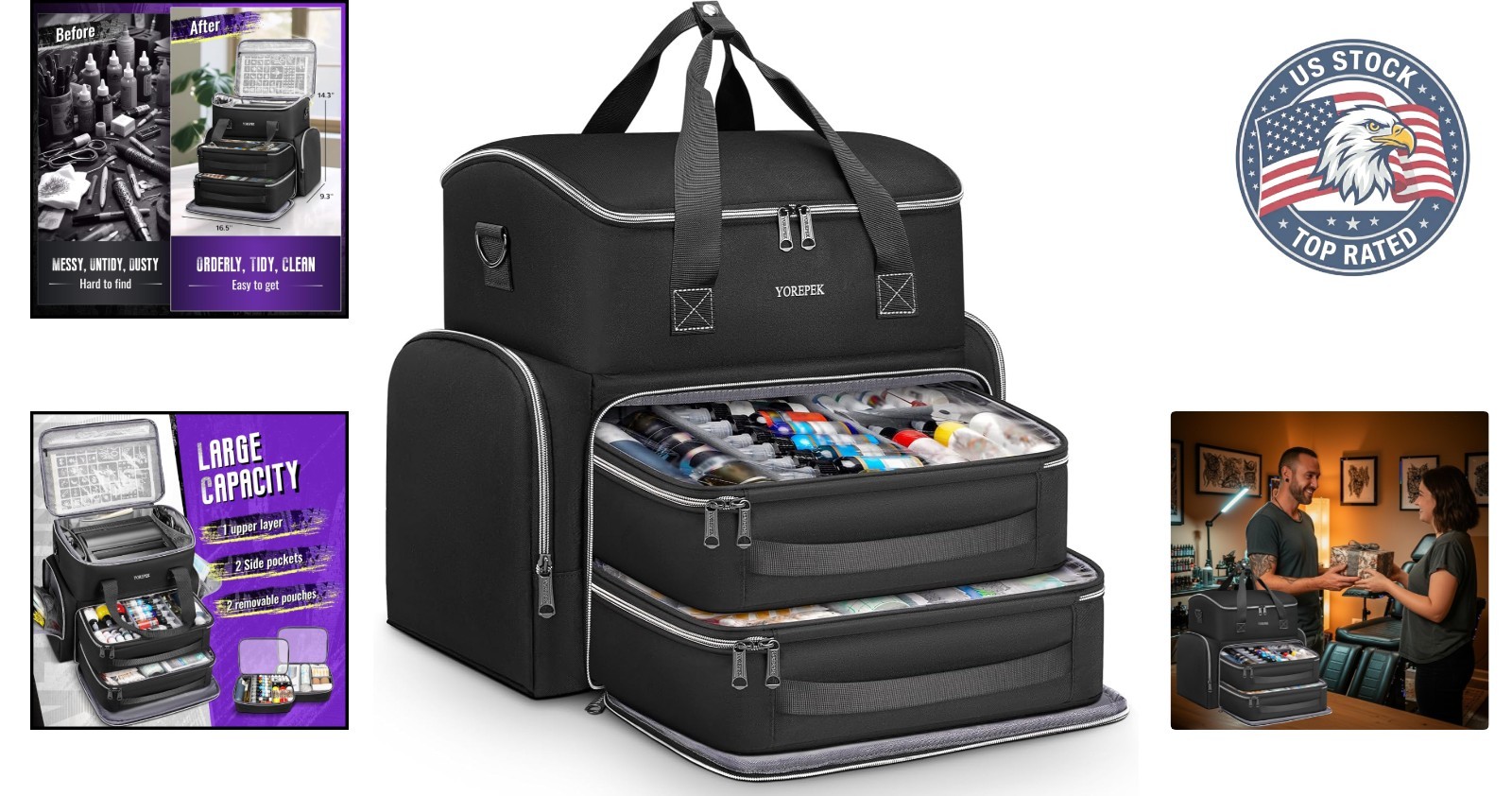 Spacious Tattoo Carrying Case with Removable Pouches for Artists on the Go