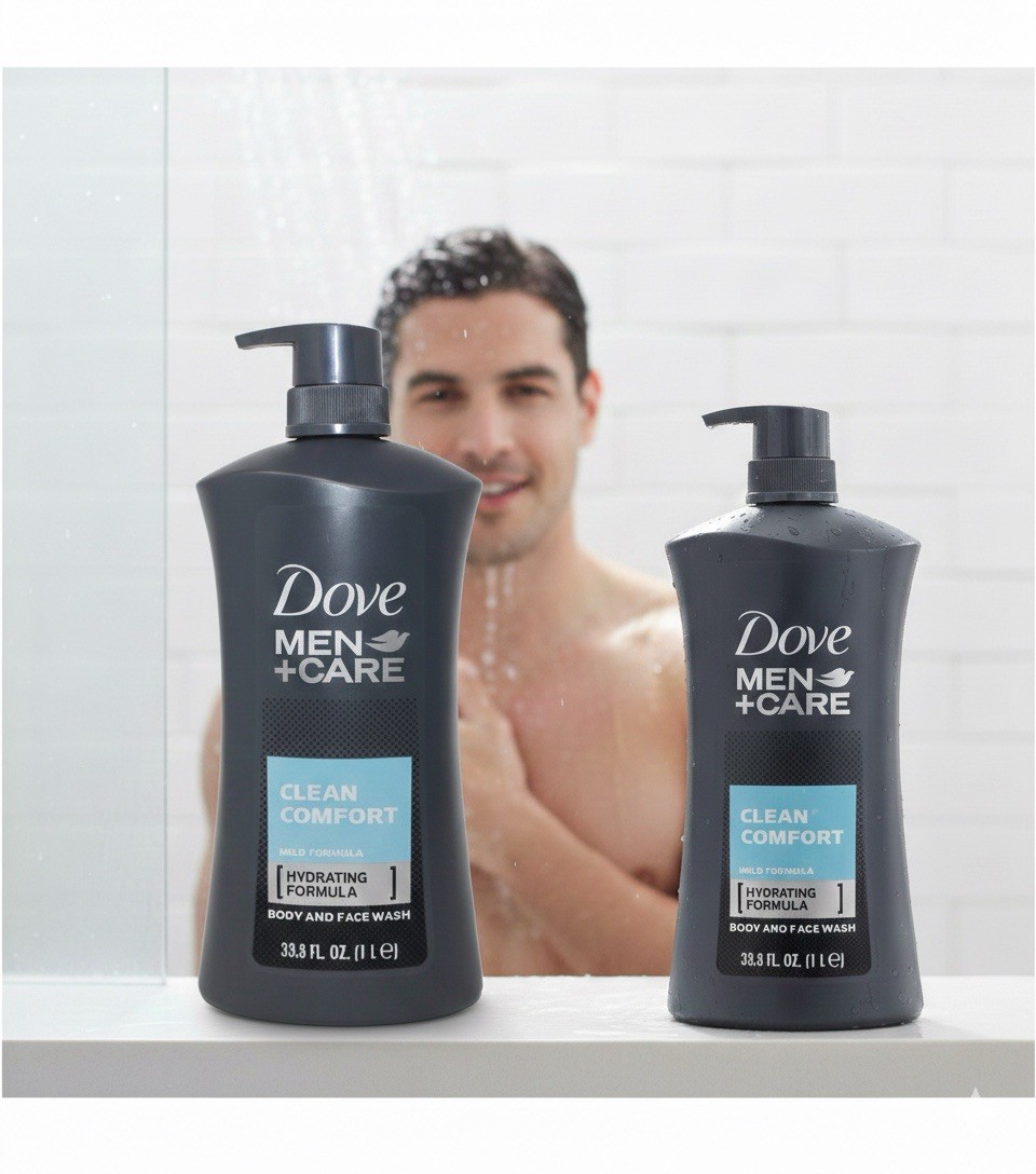 Dove Men Body Wash Clean Comfort 1 Liter (33.8 Oz) – Pack of 2 Extra Fresh