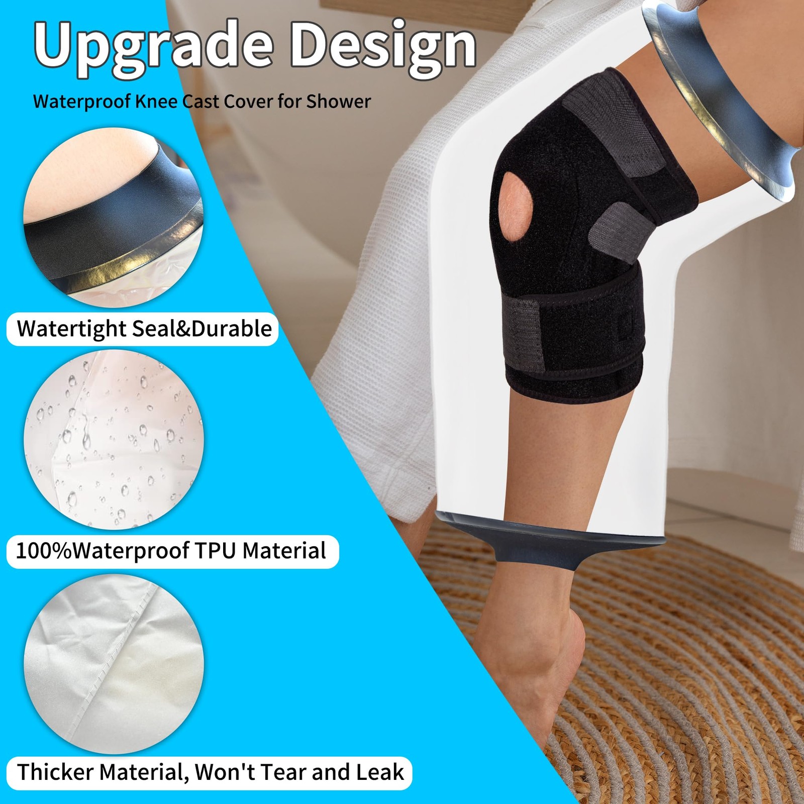 Keefitt Knee Cast Cover For Shower Large Size Kt1180-L Waterproof Knee Surgery