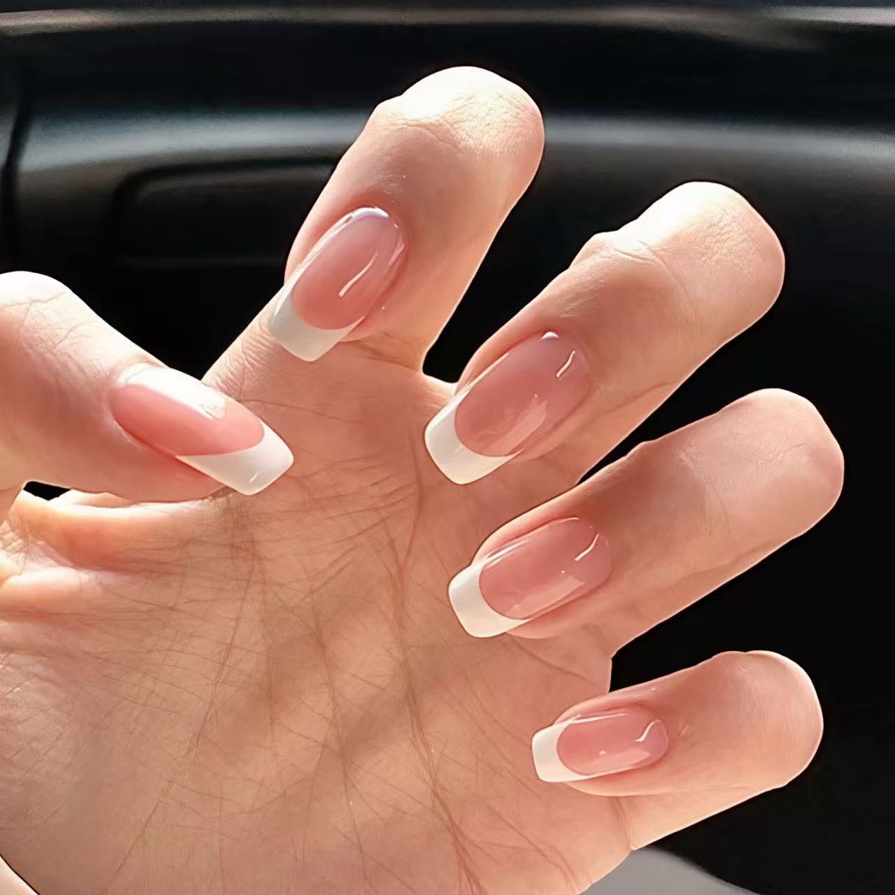 24PCS White French Tip Press on Nails Short Square Fake Large, Multicolor