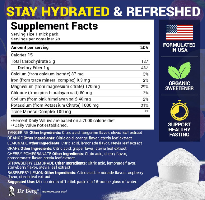Dr. Berg Sugar Free Electrolyte Powder Packets, Variety Pack, 28 Count