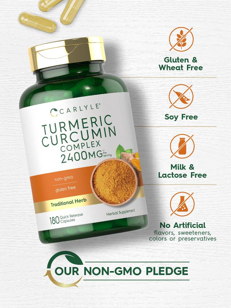 Turmeric Curcumin 2400mg | 180 Capsules | Non-GMO, Gluten Free | by Carlyle