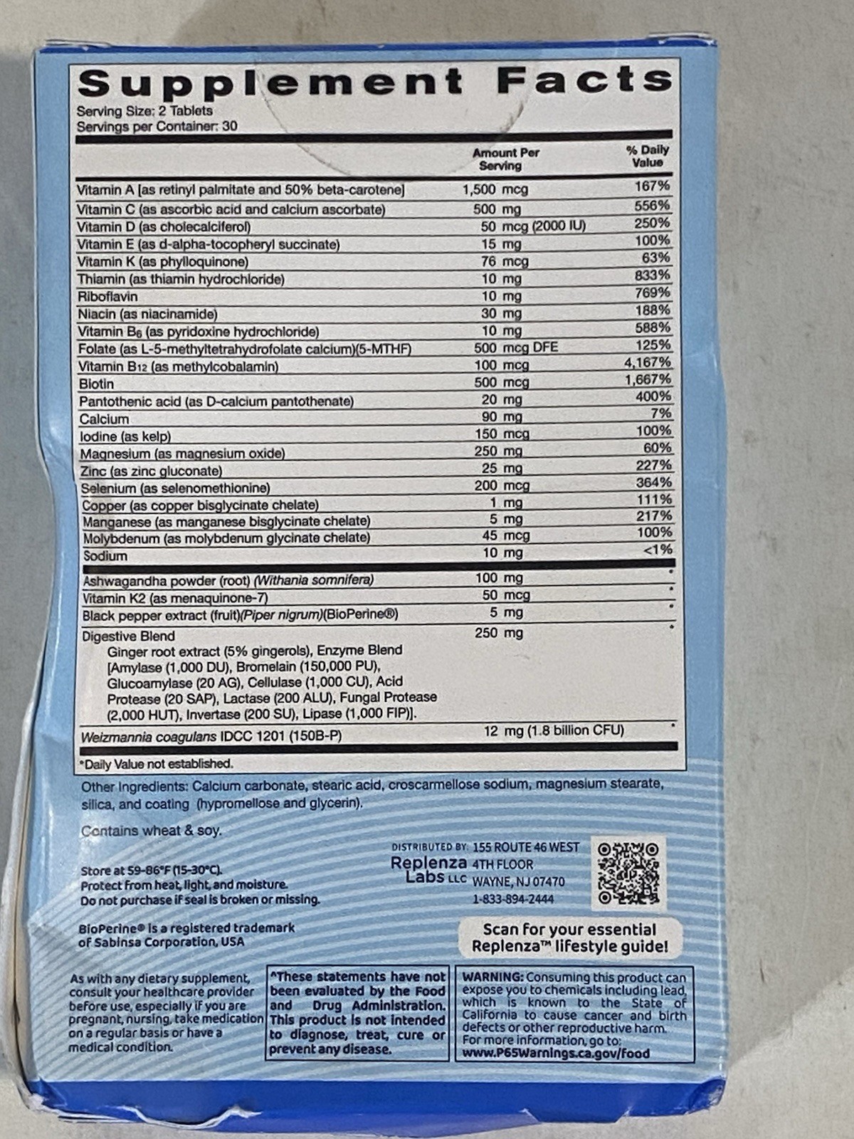 Replenza Daily Nutritional Supplement 60ct Exp-08/2026 NEW SEALED