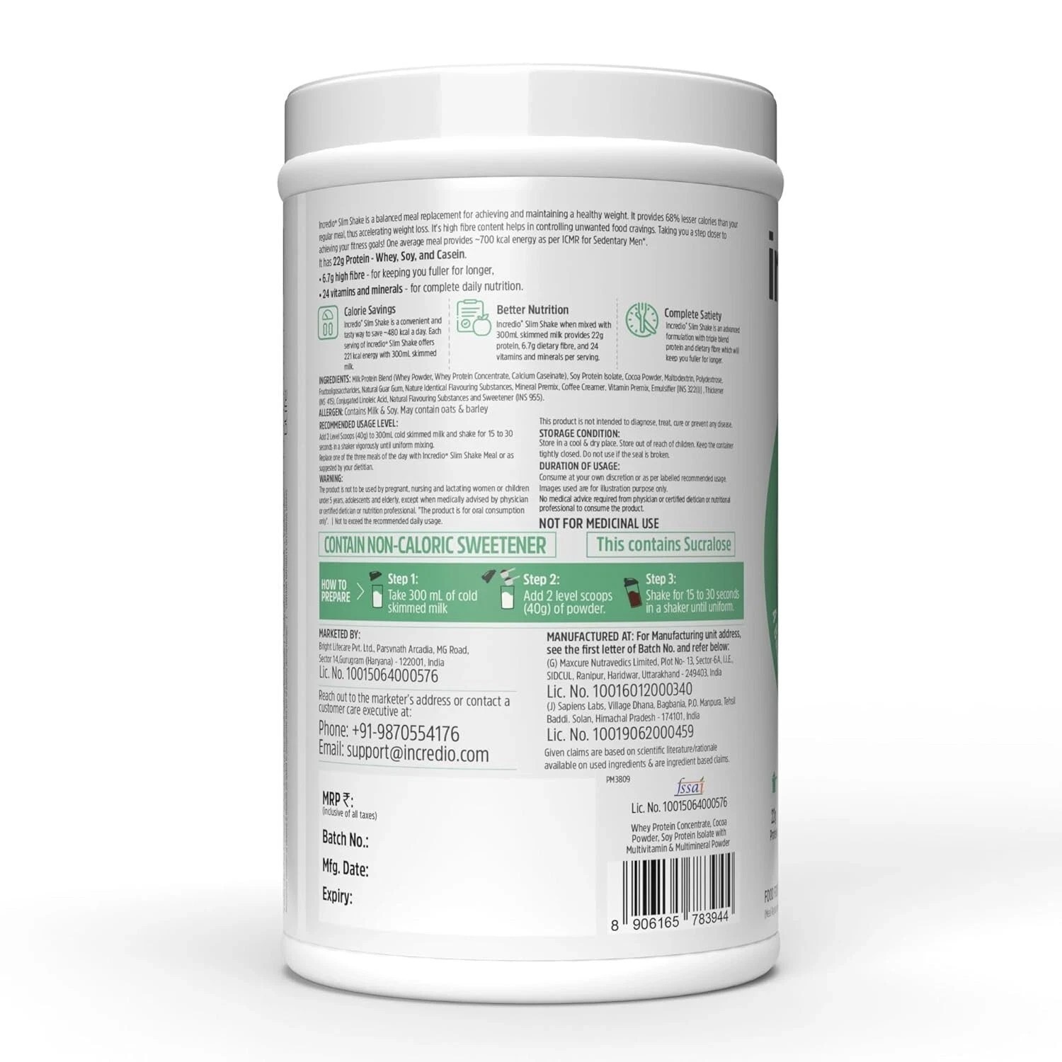 Incredio by Healthkart Slim Shake for Weight Management, Chocolate 480g