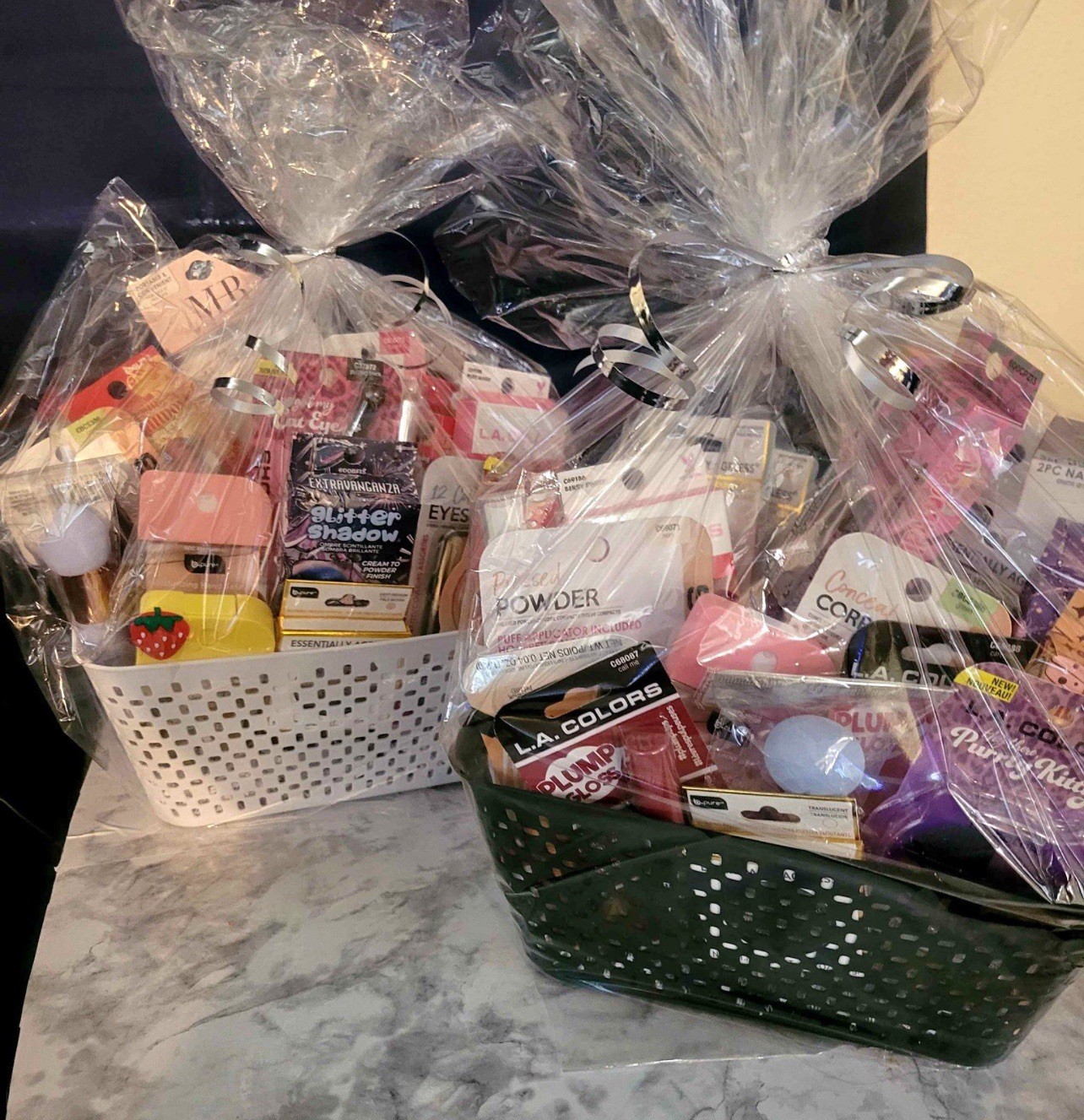 Assorted filled baskets w/ Skincare Makeup Gift Full Size Glitter +LA Colors