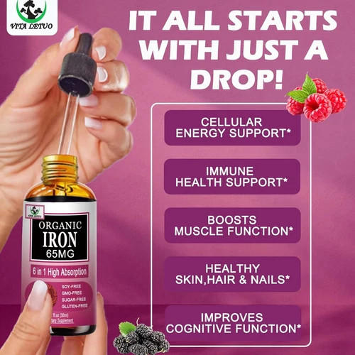 Iron Supplement for Women with Vitamin C,6-In-1 Liquid Supplement W/Vitamin B12,