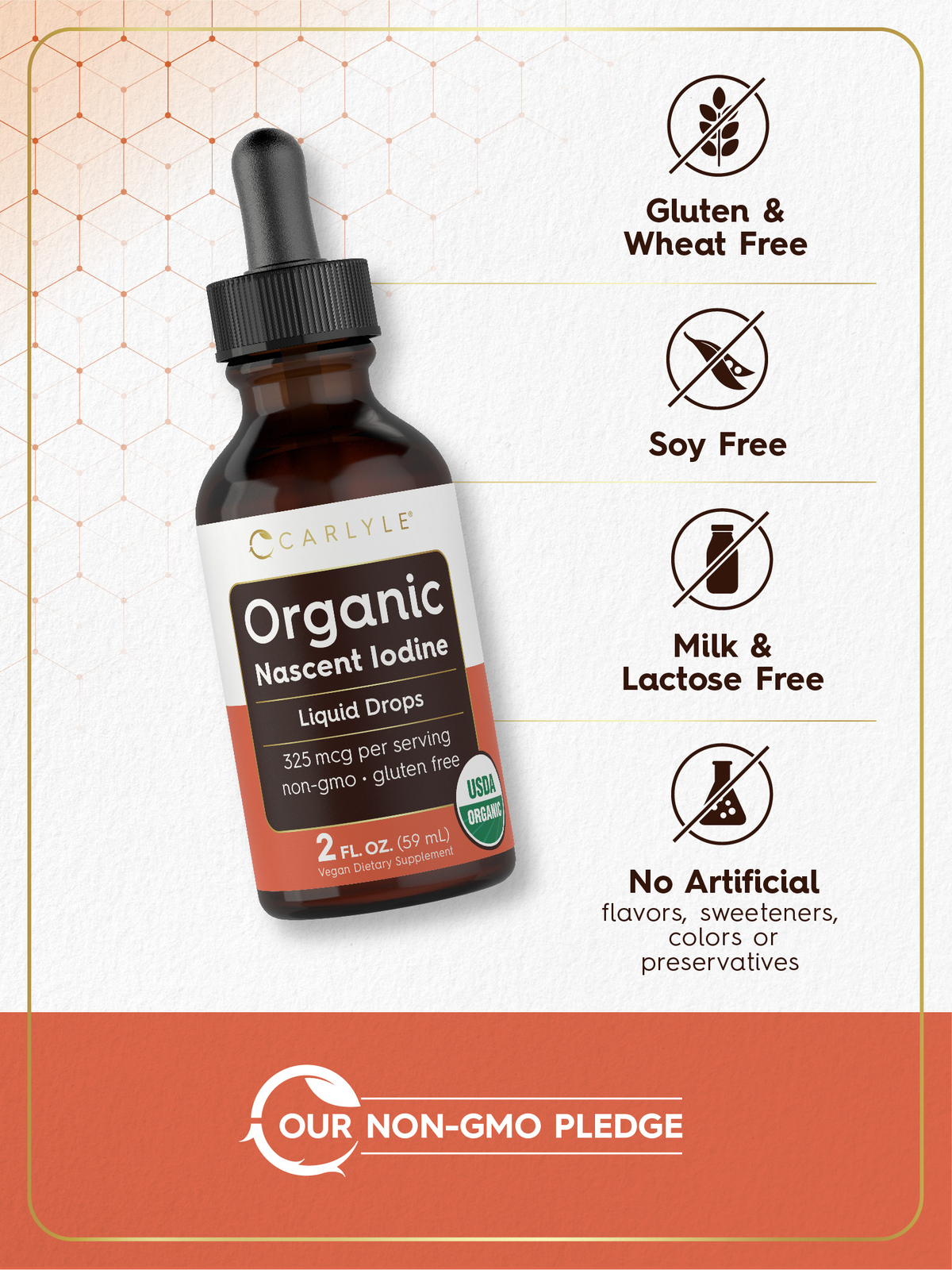 Organic Nascent Iodine Liquid Drops | 2 fl oz | Vegan | Non-GMO | by Carlyle