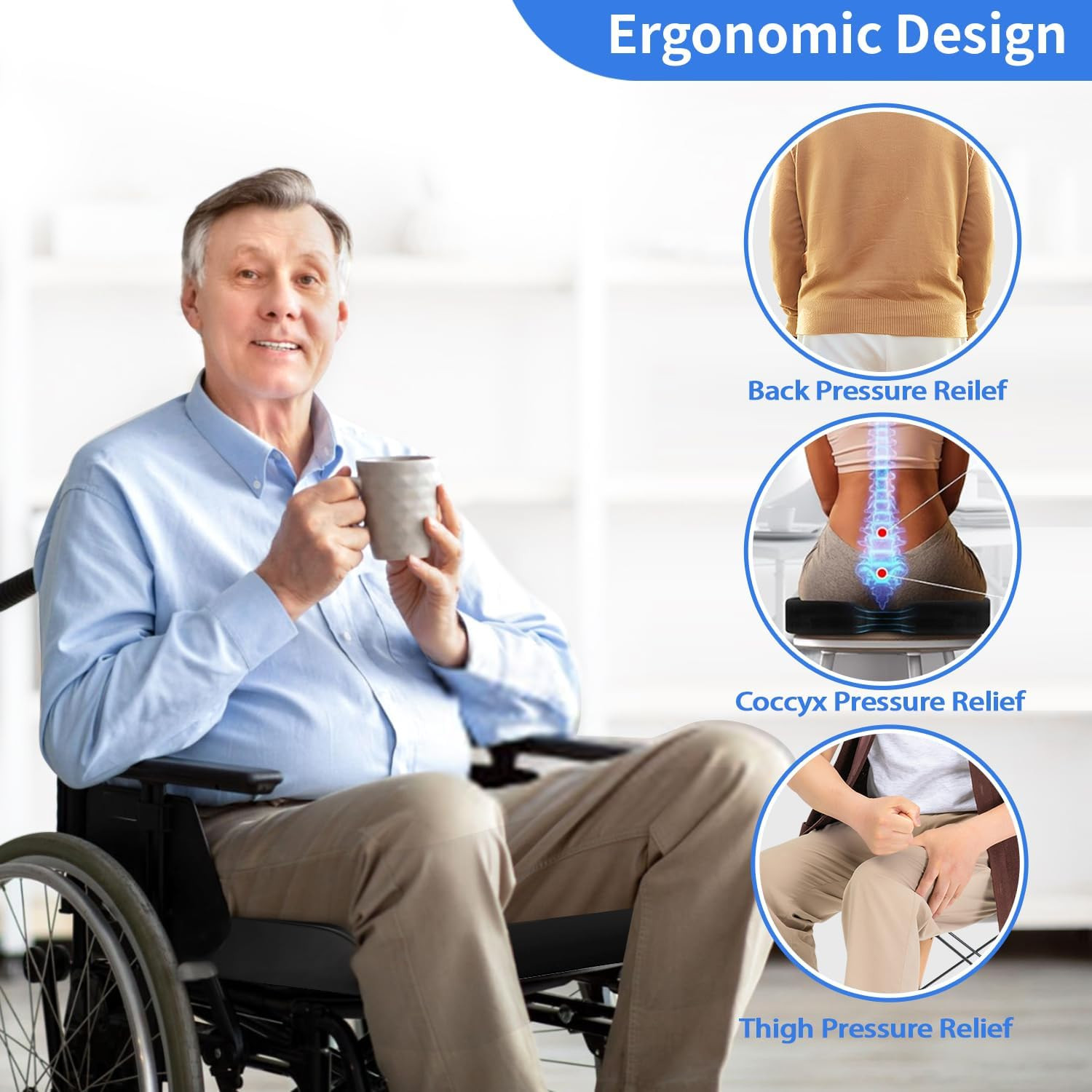 Wheelchair Cushions, 18»X16»X 3» Gel Wheelchair Seat Cushion with Lumbar Pill