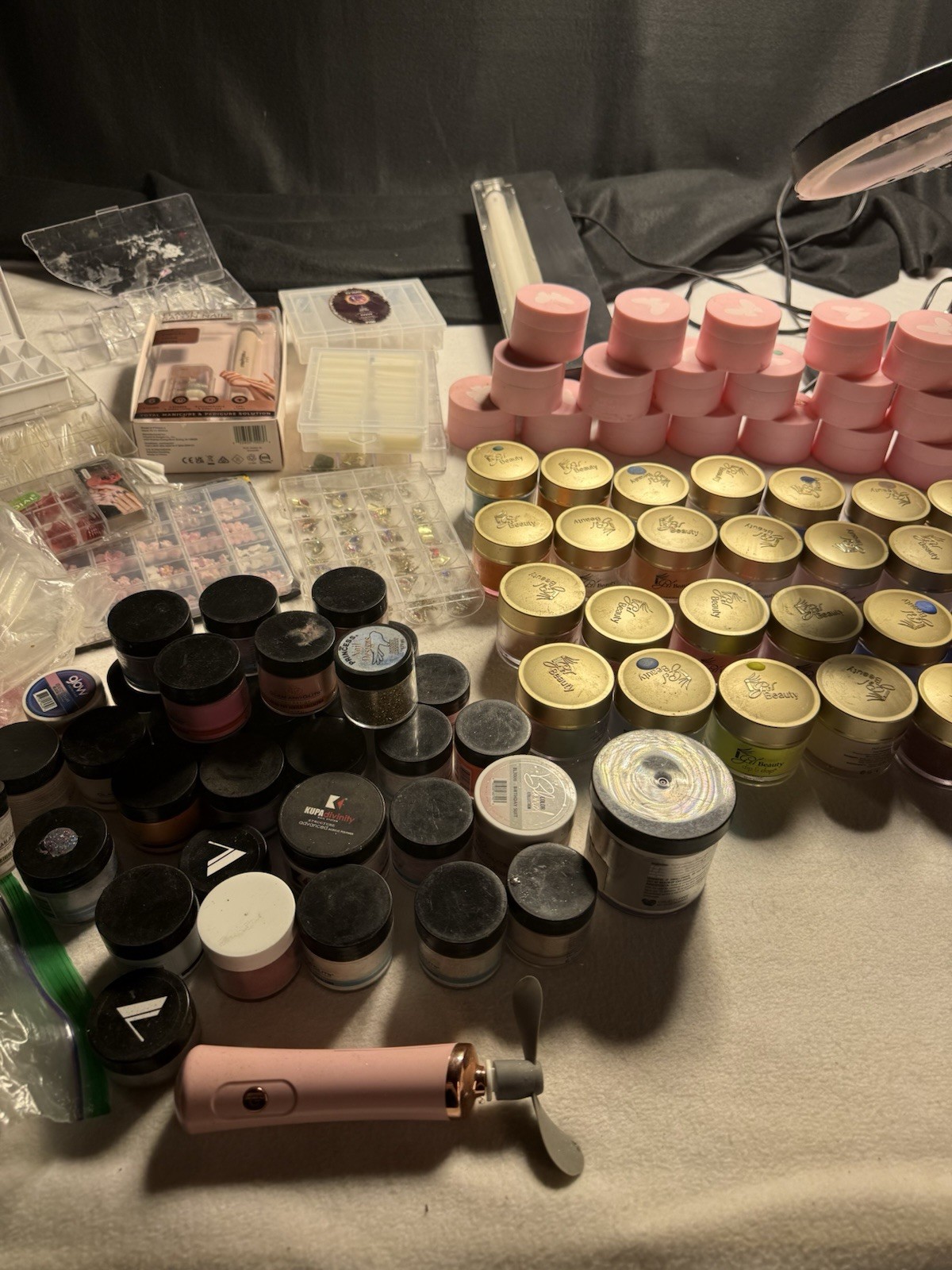 Huge Nail Supply Lot Acrylic Powders Nail Art Charms Tips Organizer Tech Bundle