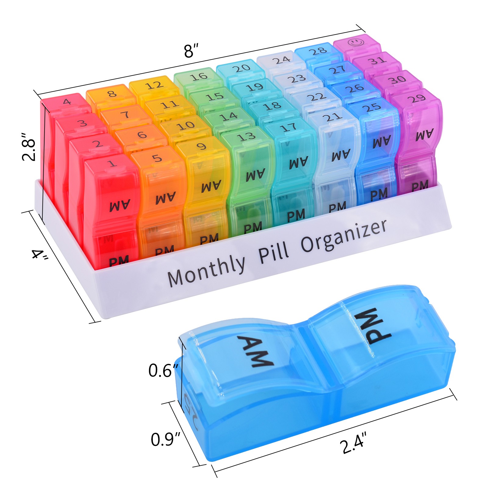 1PK Monthly Pill Organizer 2 Times a Day,30 Day AM PM Pill Box,for Travel &Home